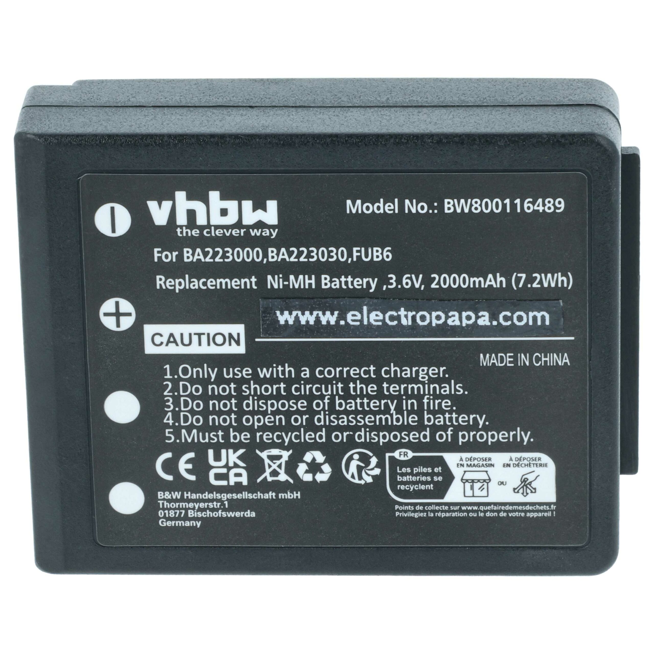 Bateria vhbw 2x para Telecomandos HBC FBFUB09N - 2000 mAh 3.6 V NiMH - Image 3