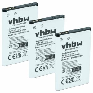 Pack 3x Bateria vhbw 600 mAh 3.7V Li-Ion para Bea-fon C140/C240, EU001B, S400 EU001W