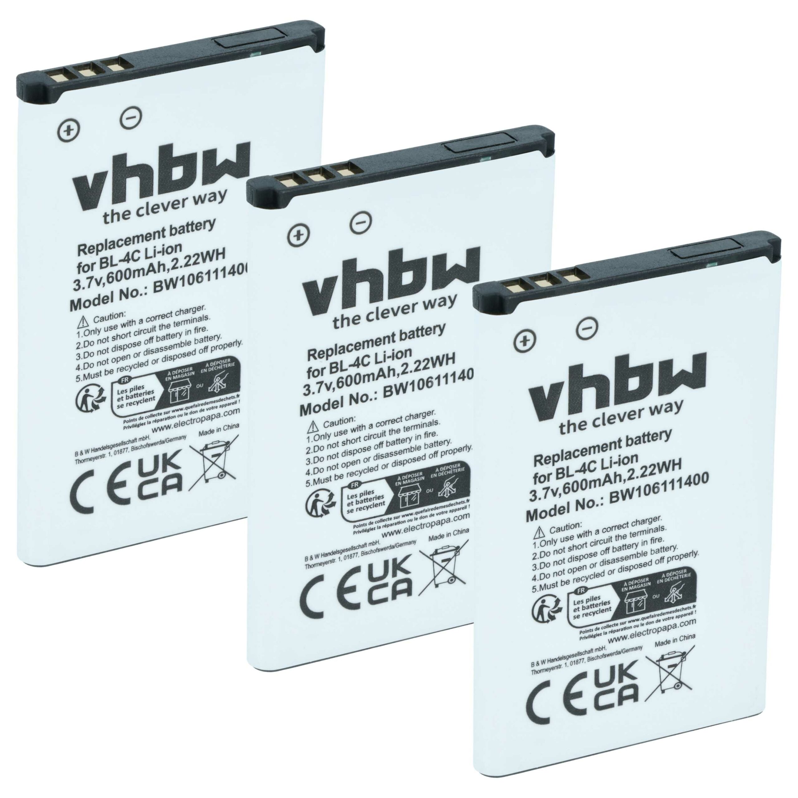 Pack 3x Bateria vhbw 600 mAh 3.7V Li-Ion para Bea-fon C140/C240, EU001B, S400 EU001W