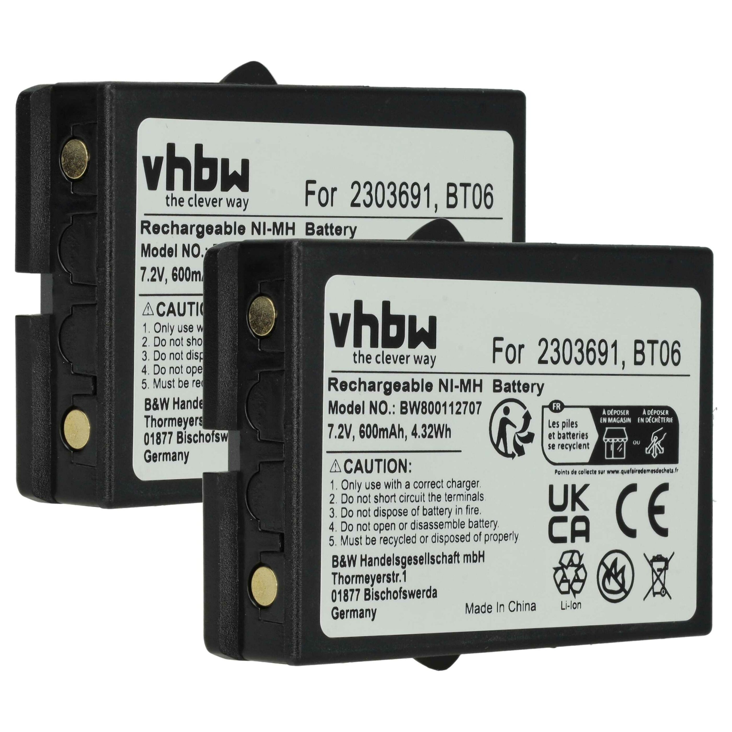 2x Bateria de Substituição para Danfoss 2303691, Telecomando BT06 - 600 mAh