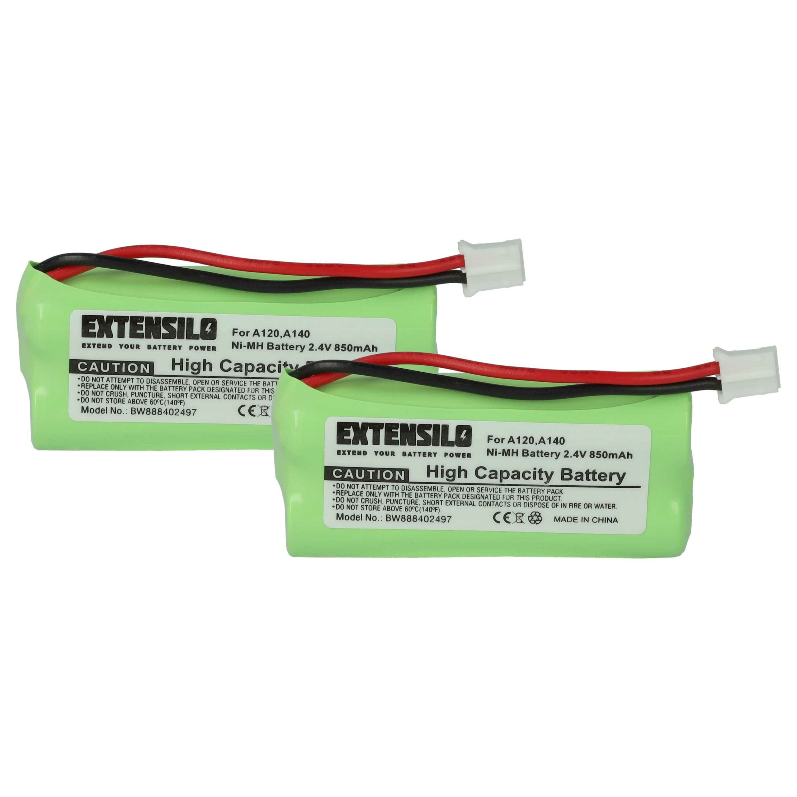 2x Bateria EXTENSILO para Telefone Fixo T-Com - 850 mAh 2.4 V NiMH