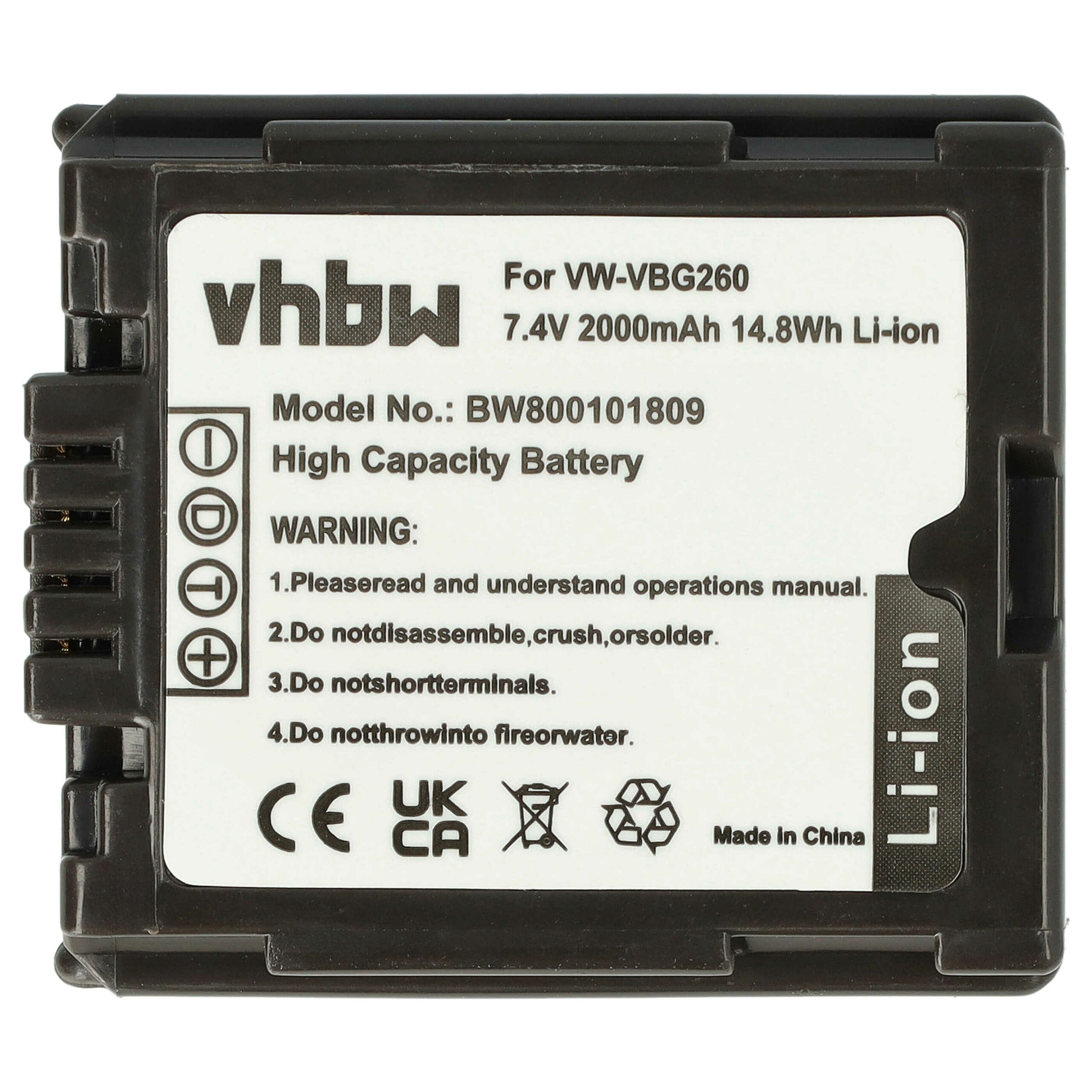 Bateria para Câmara Vídeo Panasonic VW-VBG260 - 2000 mAh 7.2 V Li-Ion vhbw - Image 3