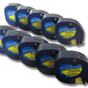 10x Fita de Etiquetas compatível Dymo 91202 - 12 mm Preto em Amarelo
