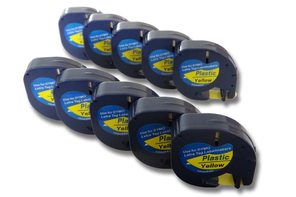10x Fita de Etiquetas compatível Dymo 91202 - 12 mm Preto em Amarelo