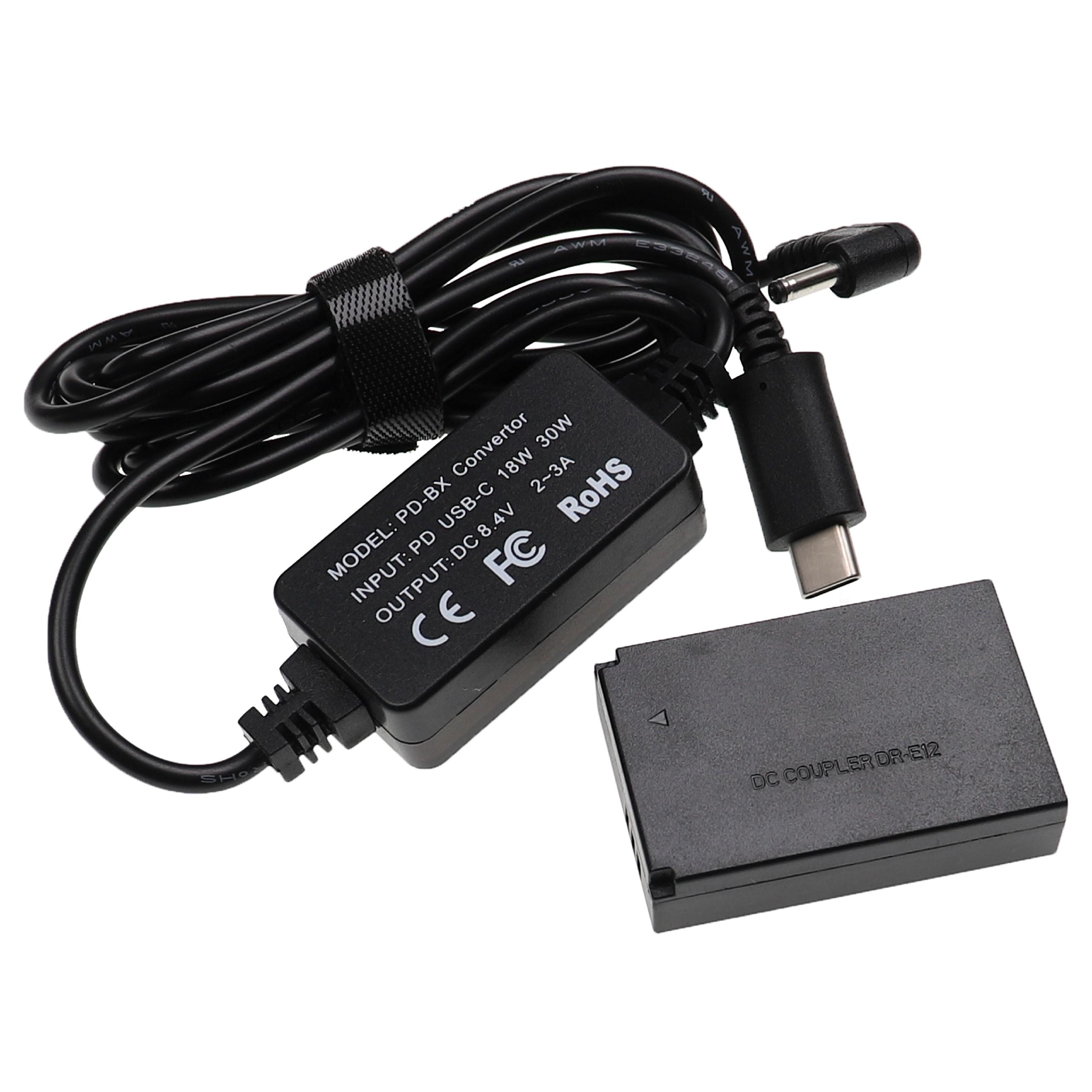 Fonte de Alimentação USB substitui Canon ACK-E12 para Câmara + Acoplador DC - 2 m, 8.4 V 3.0 A