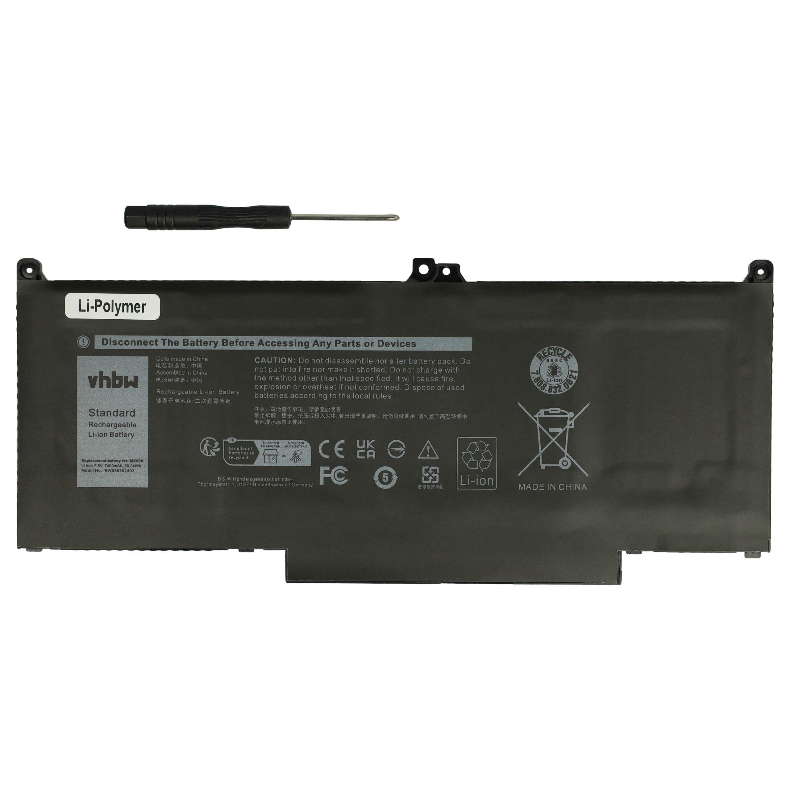 Bateria vhbw para Dell 05VC2M, MXV9V - 7400 mAh 7.6 V Li-polímero