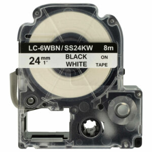 Fita de etiqueta compatível com Epson LC-6WBN - 24 mm Preto sobre Branco
