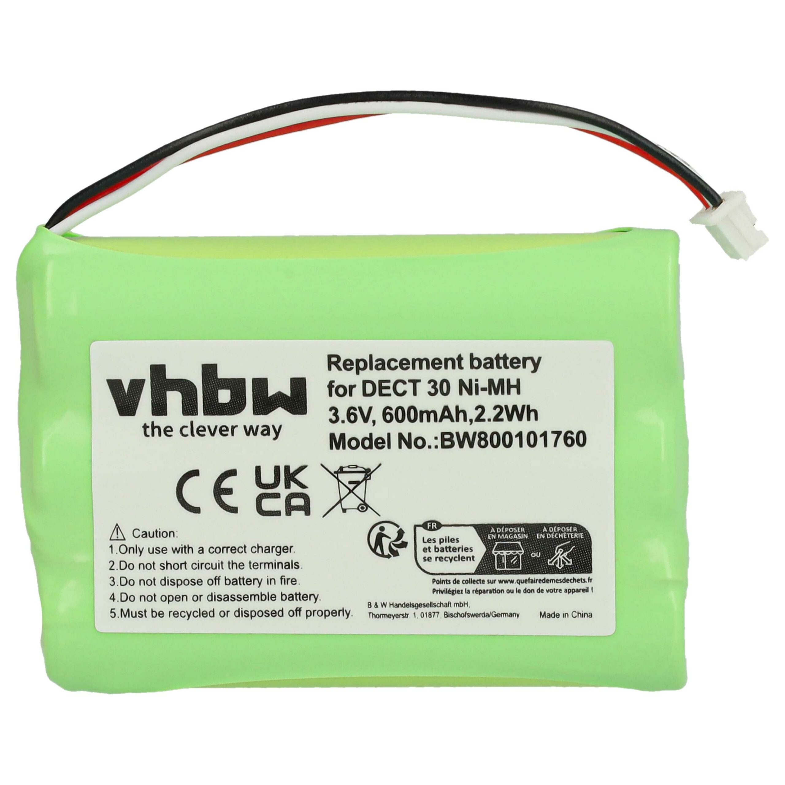 Bateria vhbw compatível com Bosch Agfeo 23NO09TT30, 84743411, AH-AAA600F para telefone DECT - 600 mAh 3.6 V NiMH - Image 3