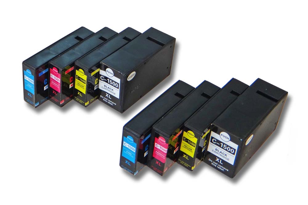 Pack 8 Cartuchos de Tinta vhbw compatíveis com Canon PGI-1500 XL - Preto, Ciano, Magenta e Amarelo