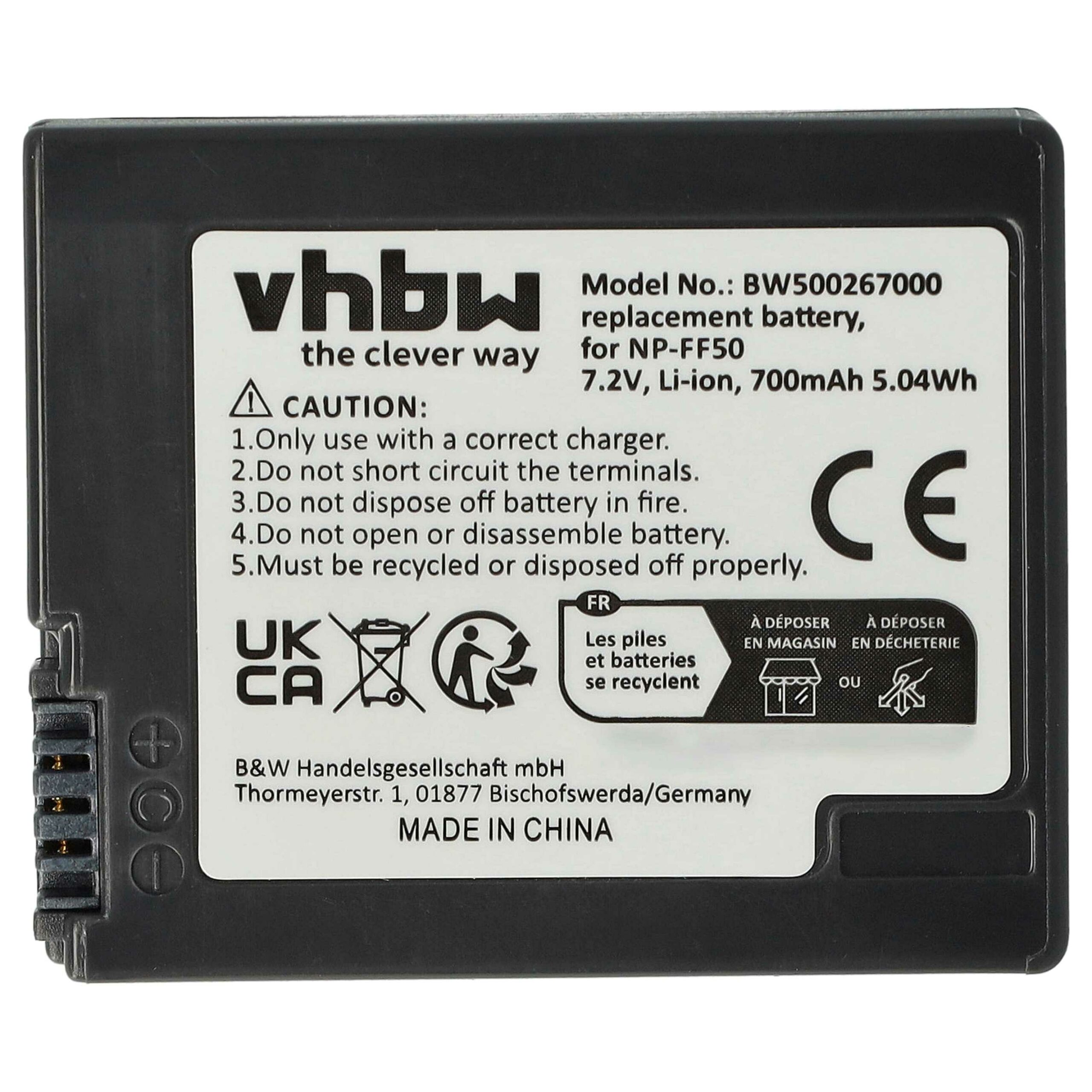 Bateria de Substituição vhbw 2x para Sony NP-FF51, NP-FF50 - 700 mAh 7.4 V Li-Ion - Image 3