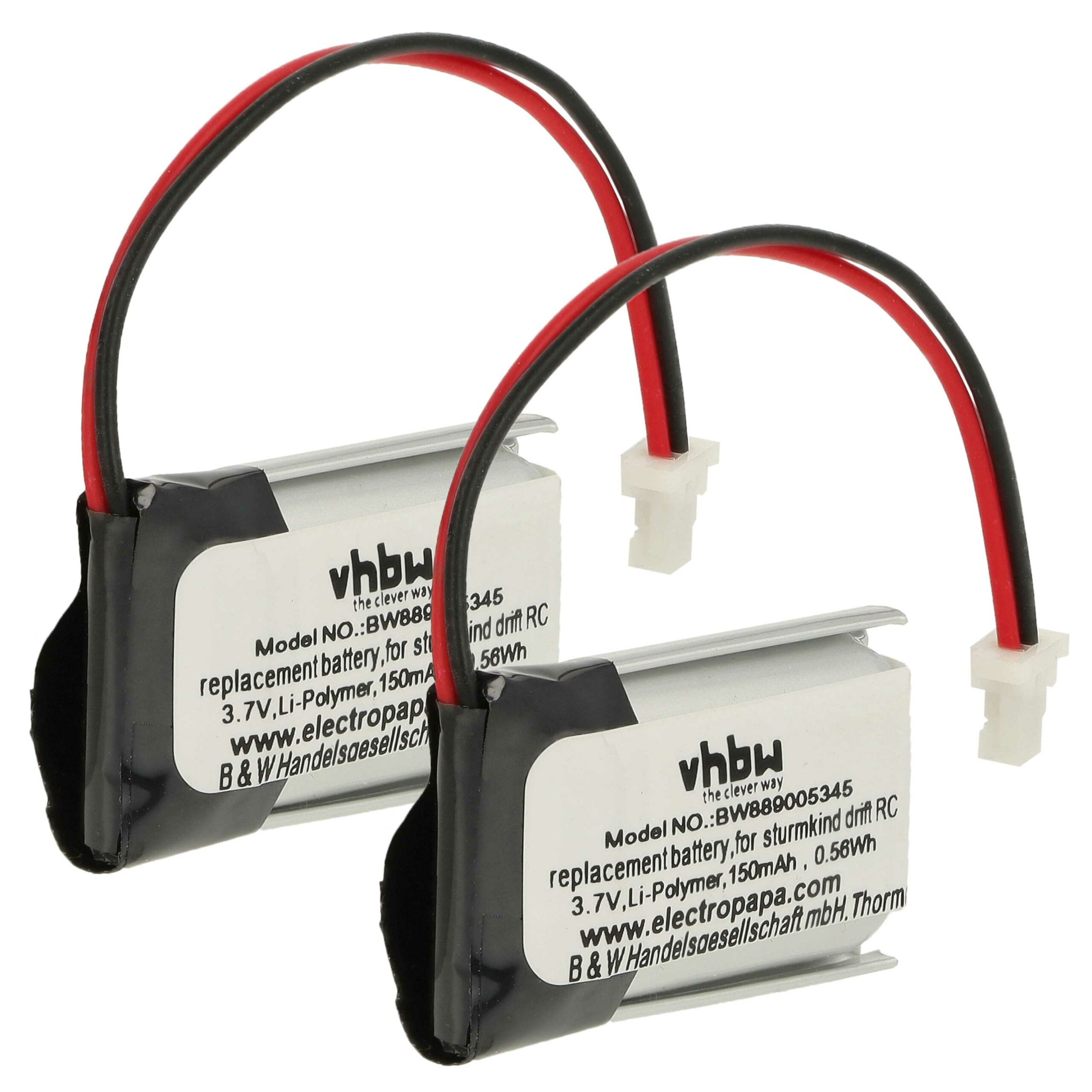Bateria de substituição vhbw 150 mAh 3.7 V Li-polymer para Sturmkind DR!FT 05011 - Conector SH1.0-2P
