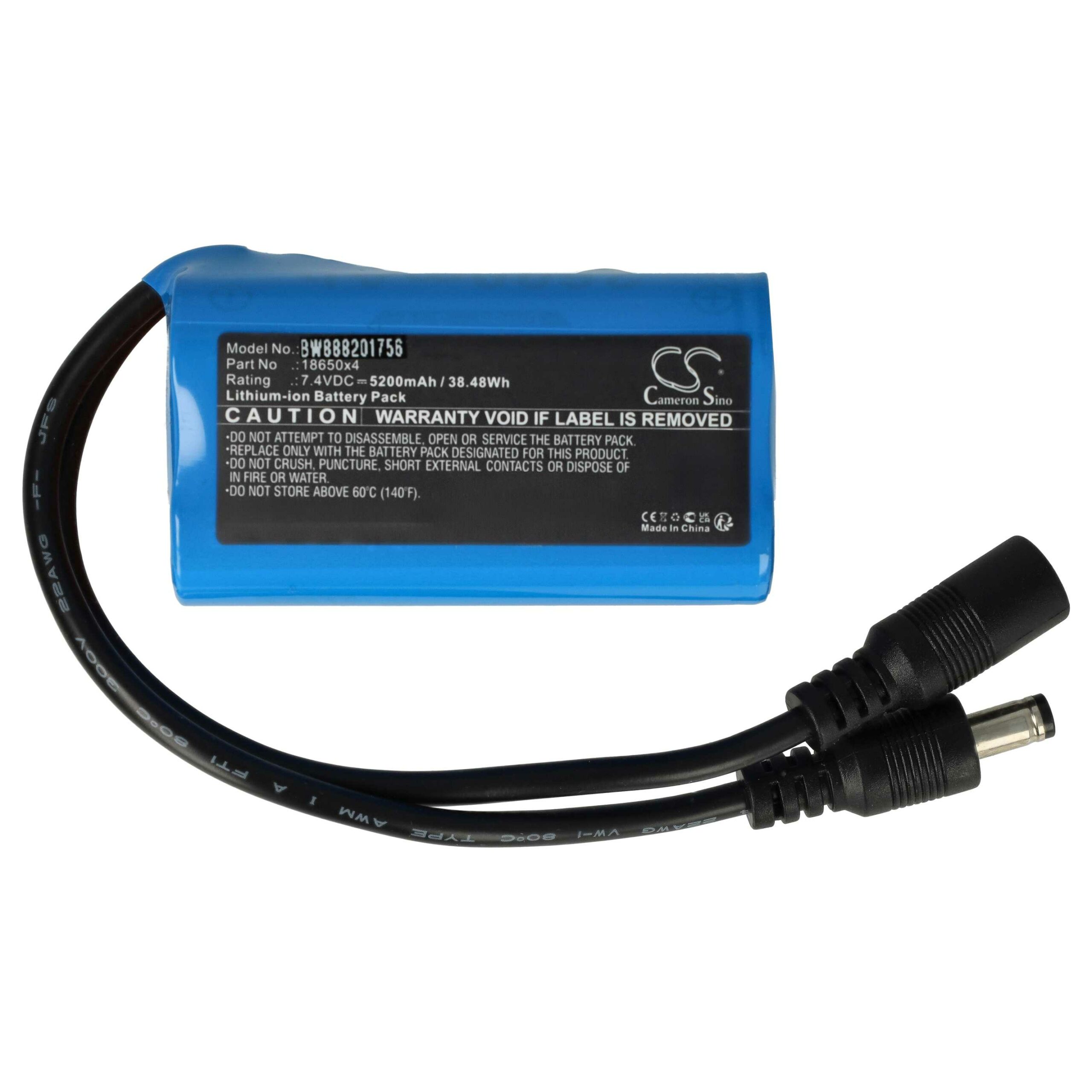 Bateria para Lanterna LED XML T6 - 5200 mAh 7.4 V Li-Ion vhbw - Image 3