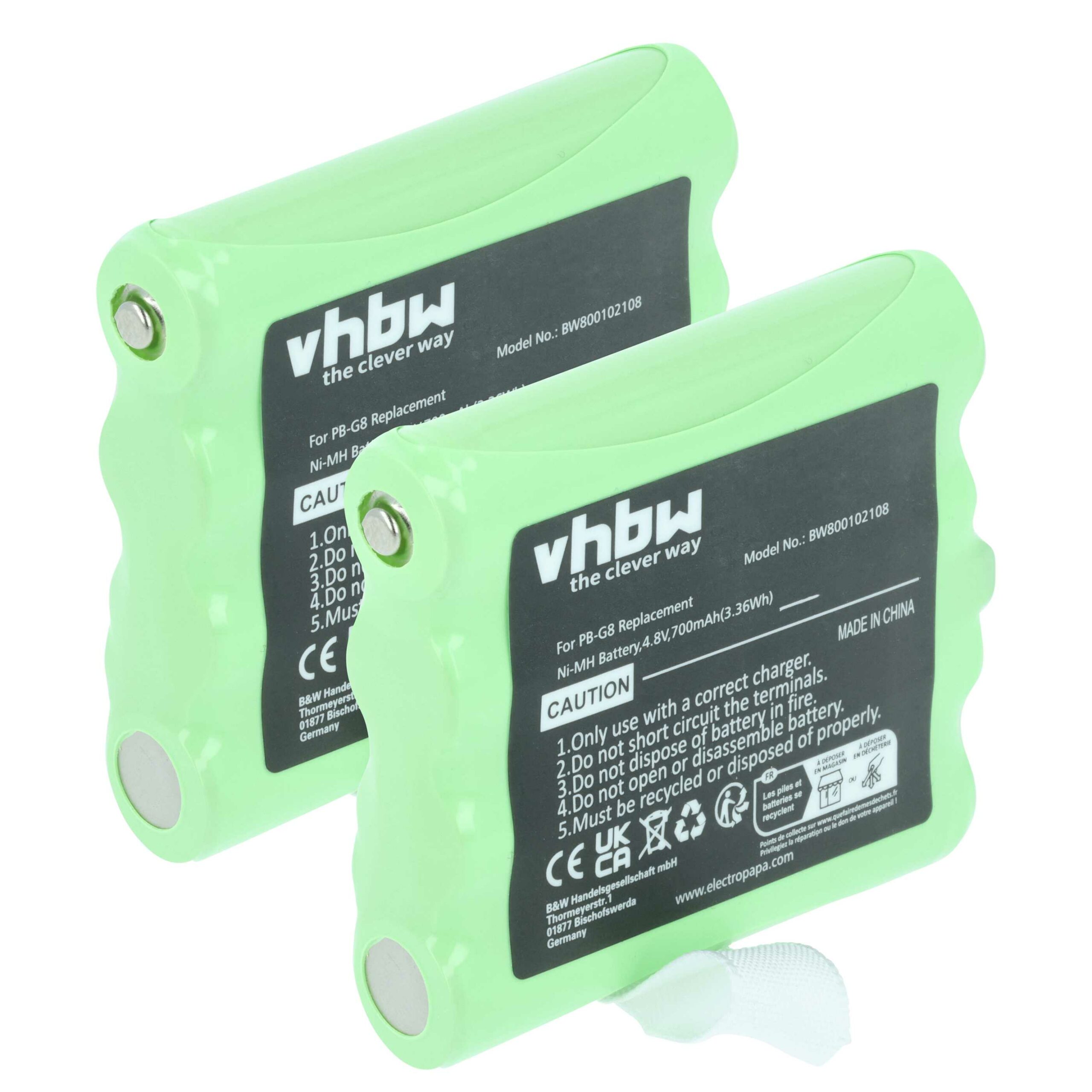 Bateria 2x vhbw PB-G8 - 700 mAh 7.4 V NiMH para Midland/Alan/Reer