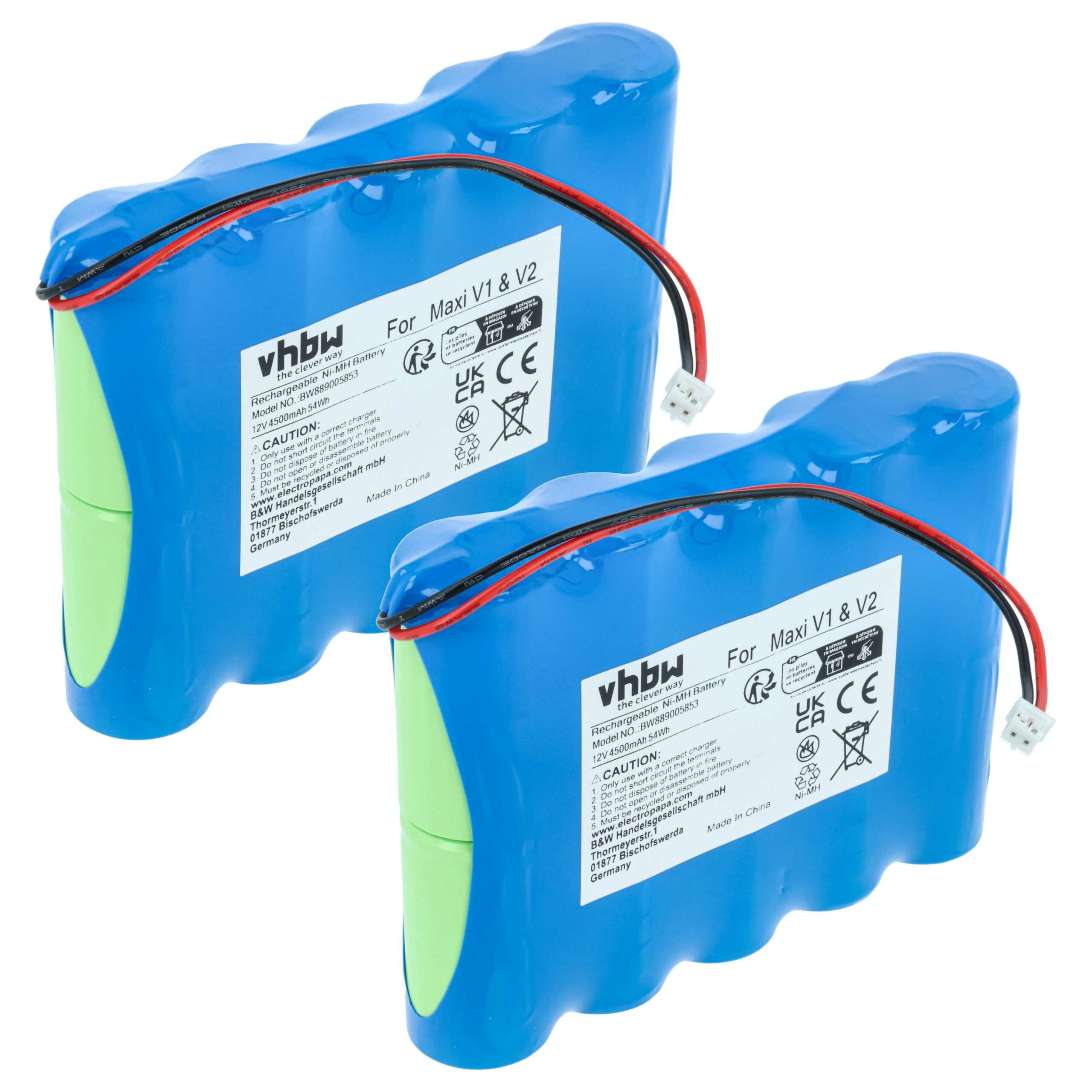 Bateria NiMH vhbw 2x 4.5 Ah 12V para Lâmpada LED ApeLight Maxi