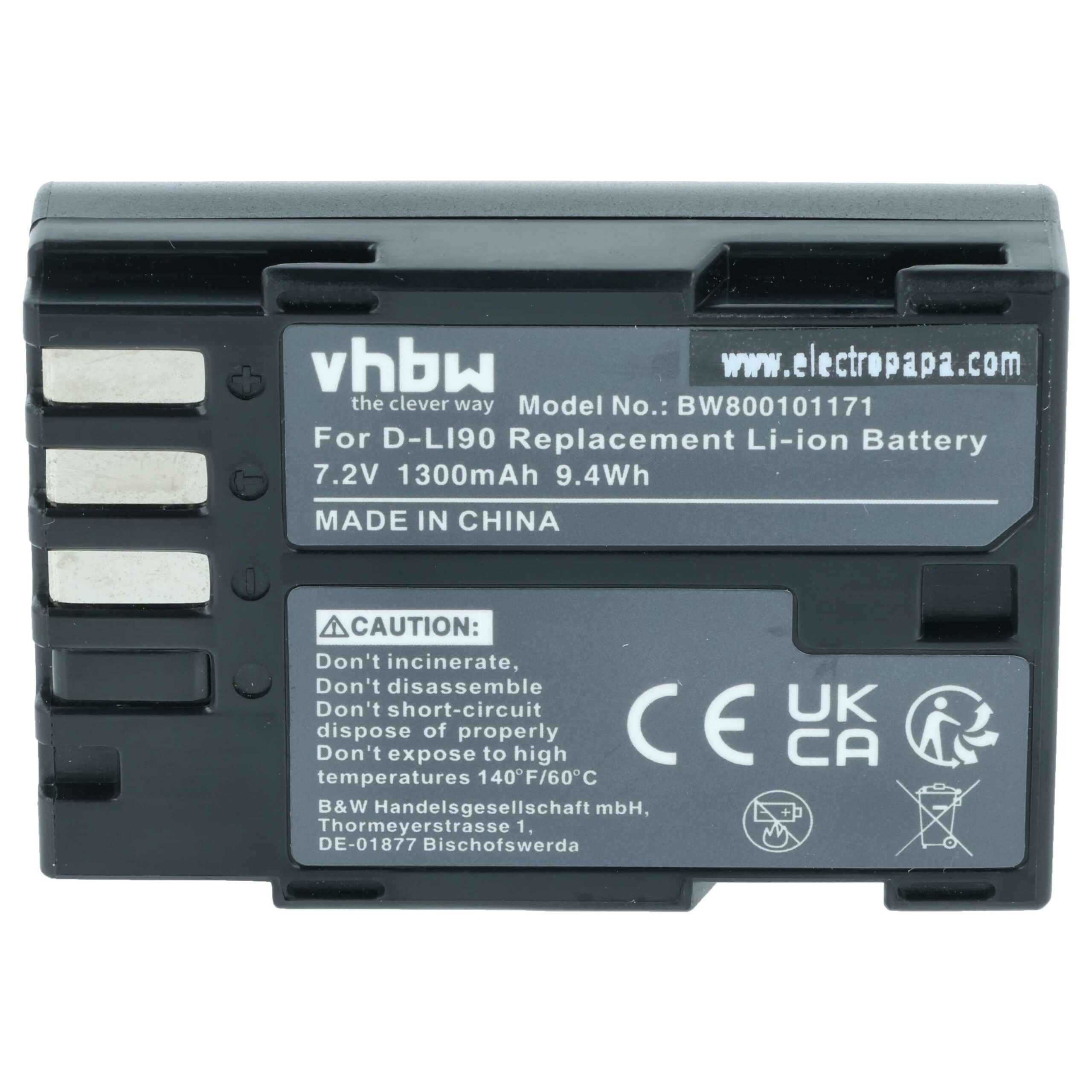 3x Bateria vhbw compatível com Pentax D-Li90 - 1300mAh, 7.2V, Li-Ion - Image 3