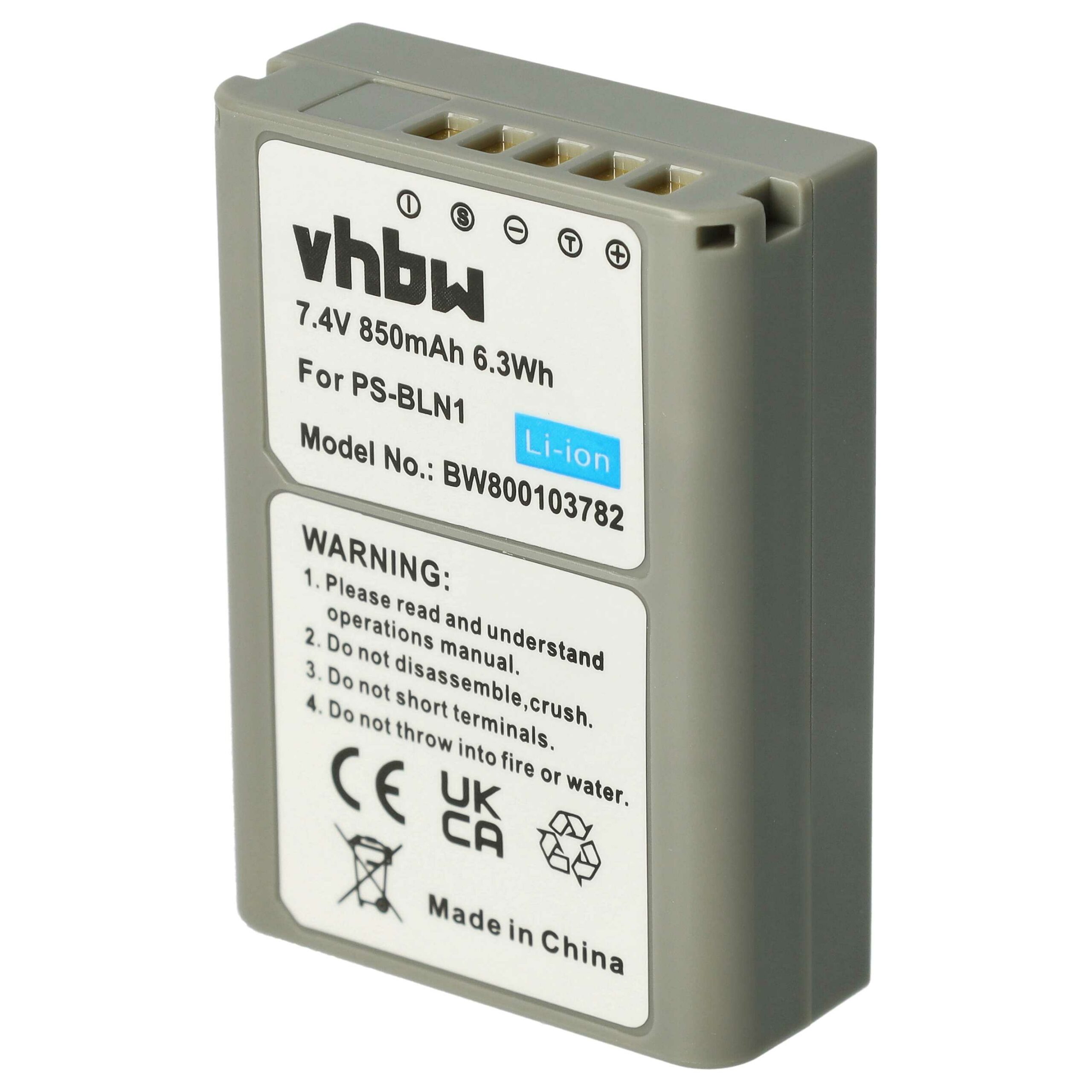 Bateria vhbw para Olympus PS-BLN1 - 850mAh, 7.6V, Li-Ion com Chip de Informação