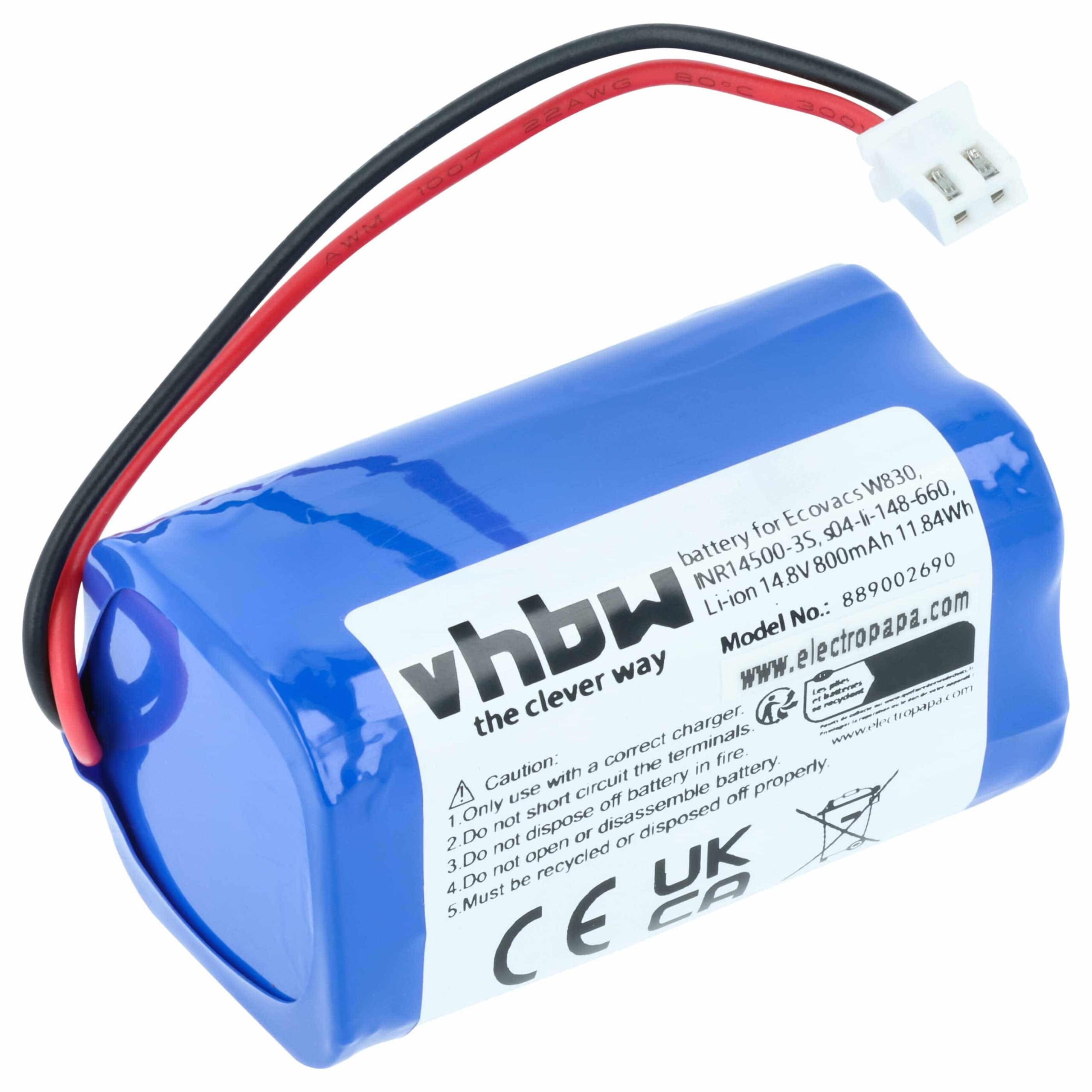 Bateria vhbw para Ecovacs (s04-li-148-660, 10001029, 10000605) - 800mAh, 14.8V, Li-Ion