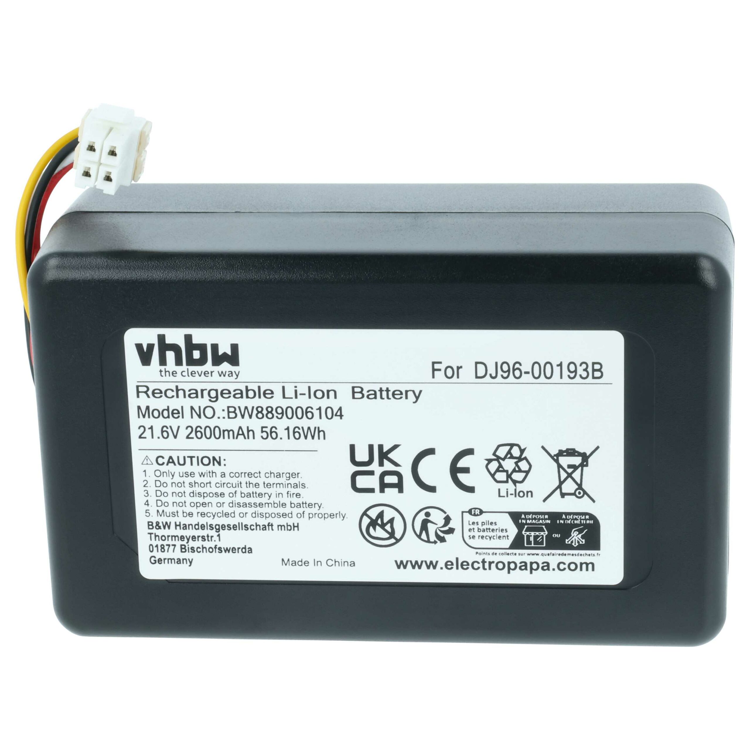 Bateria vhbw para Samsung DJ96-00193F, DJ96-00193B, DJ68-00741V-00, VCA-RBT72 - 2600mAh, 21.6V, Li-Ion - Image 3