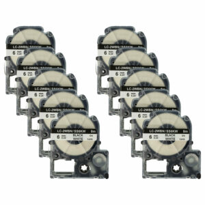 10x Fita de Etiquetas Compatível com Epson LC-2WBN - 6 mm Preto sobre Branco
