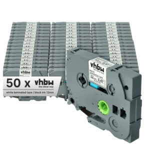 Pack 50x Fita de Etiquetas Compatível com Brother TZE-231, TZ-231 - 12 mm Preto sobre Branco