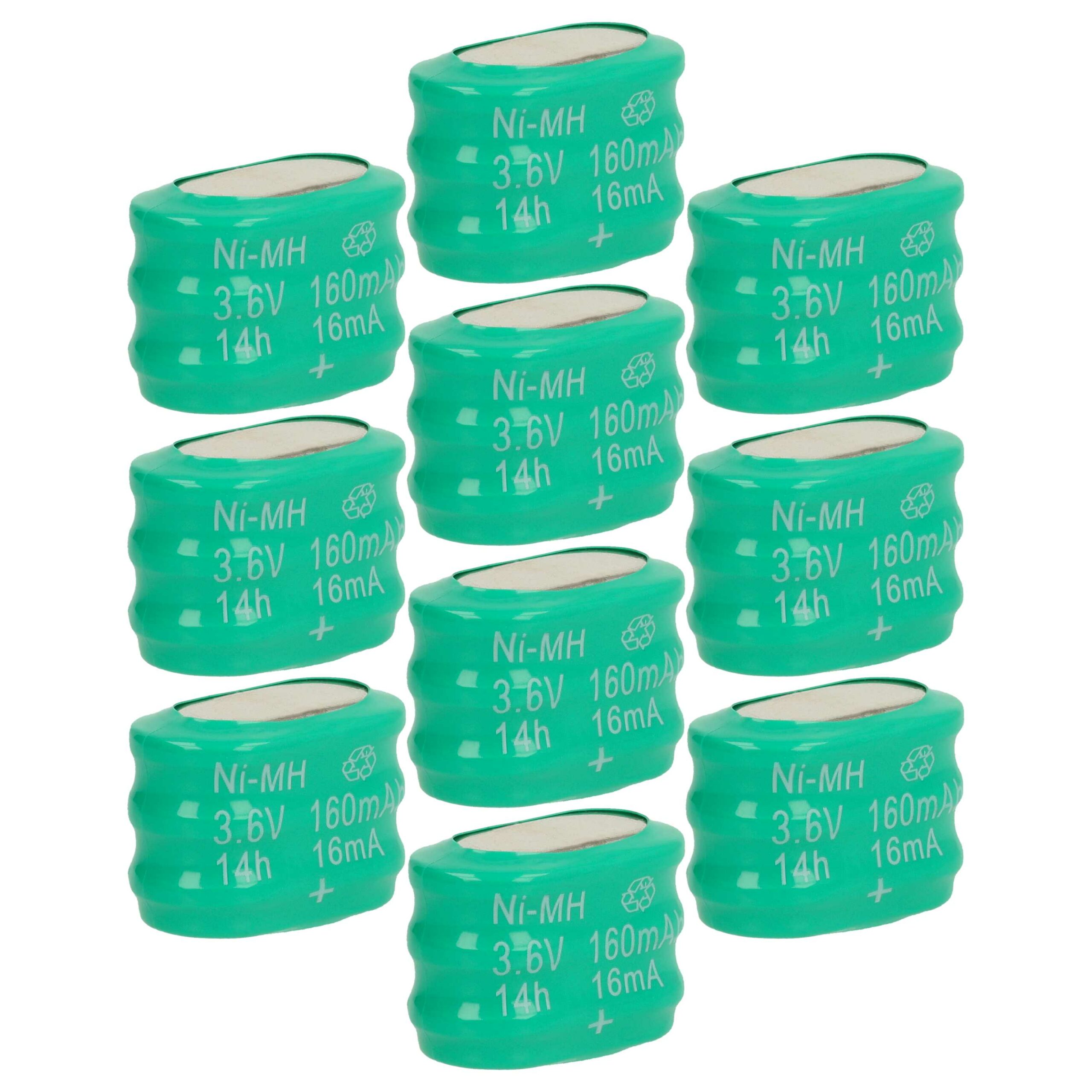 Pack 10x Pilhas Botão Recarregáveis 3/V150H 150 mAh 3.6V NiMH vhbw