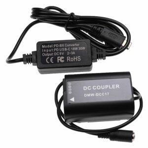 Carregador USB Panasonic DMW-AC8 com Acoplador DC - 2 m, 9 V 3.0 A vhbw
