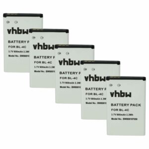 Bateria vhbw compatível com BBK BL-4C - 900 mAh 3.7 V Li-Ion (Pack 5x)