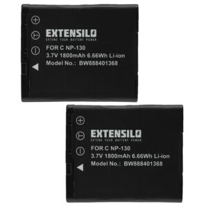 2x Bateria EXTENSILO substitui Casio NP-130, NP-130A - 1800mAh, 3.7V, Li-Ion