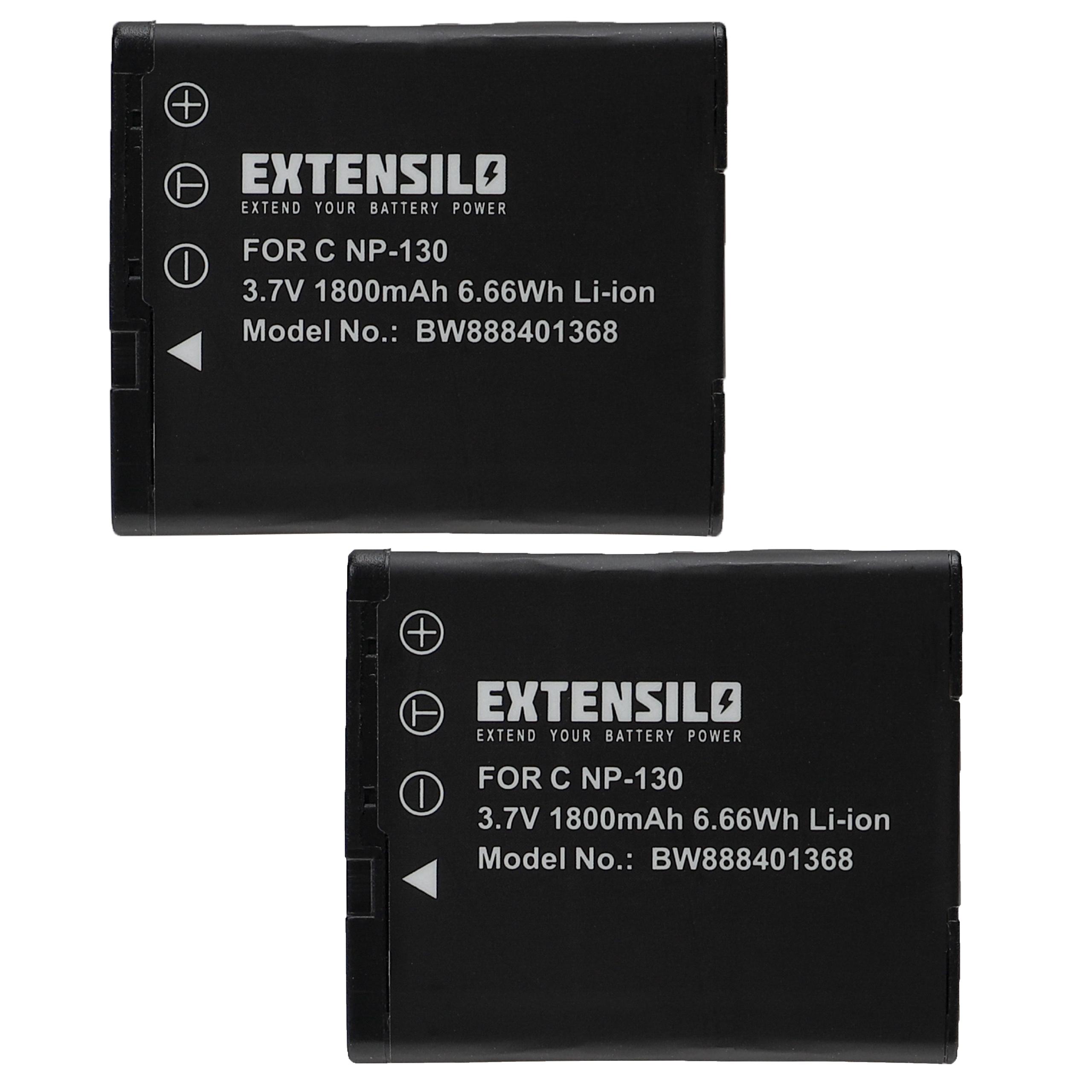 2x Bateria EXTENSILO substitui Casio NP-130, NP-130A - 1800mAh, 3.7V, Li-Ion
