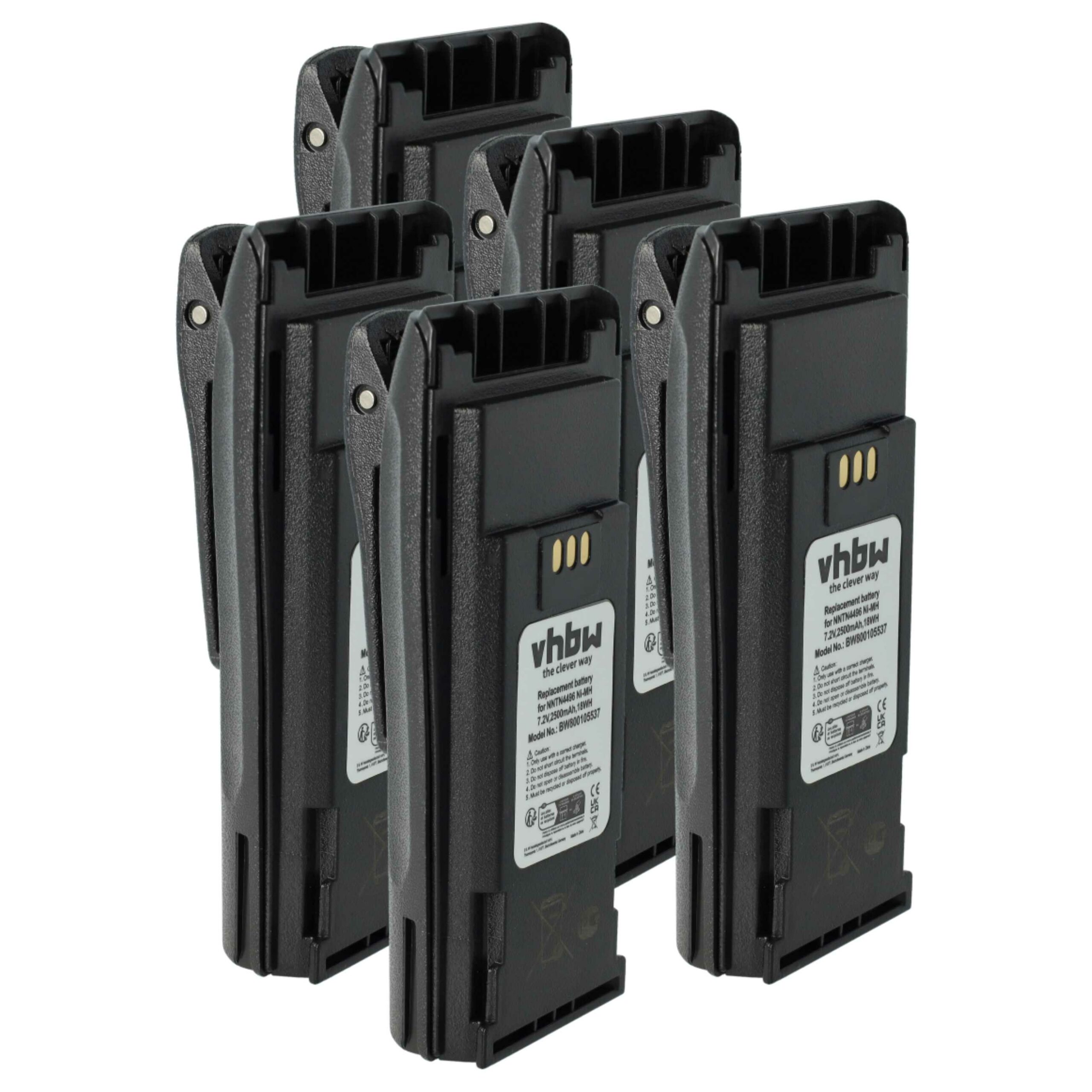 Bateria vhbw 5x para Motorola NNTN4497, NNTN4496, NNTN4496AR, MNN4254AR - 2500 mAh 7.2 V NiMH com Clip