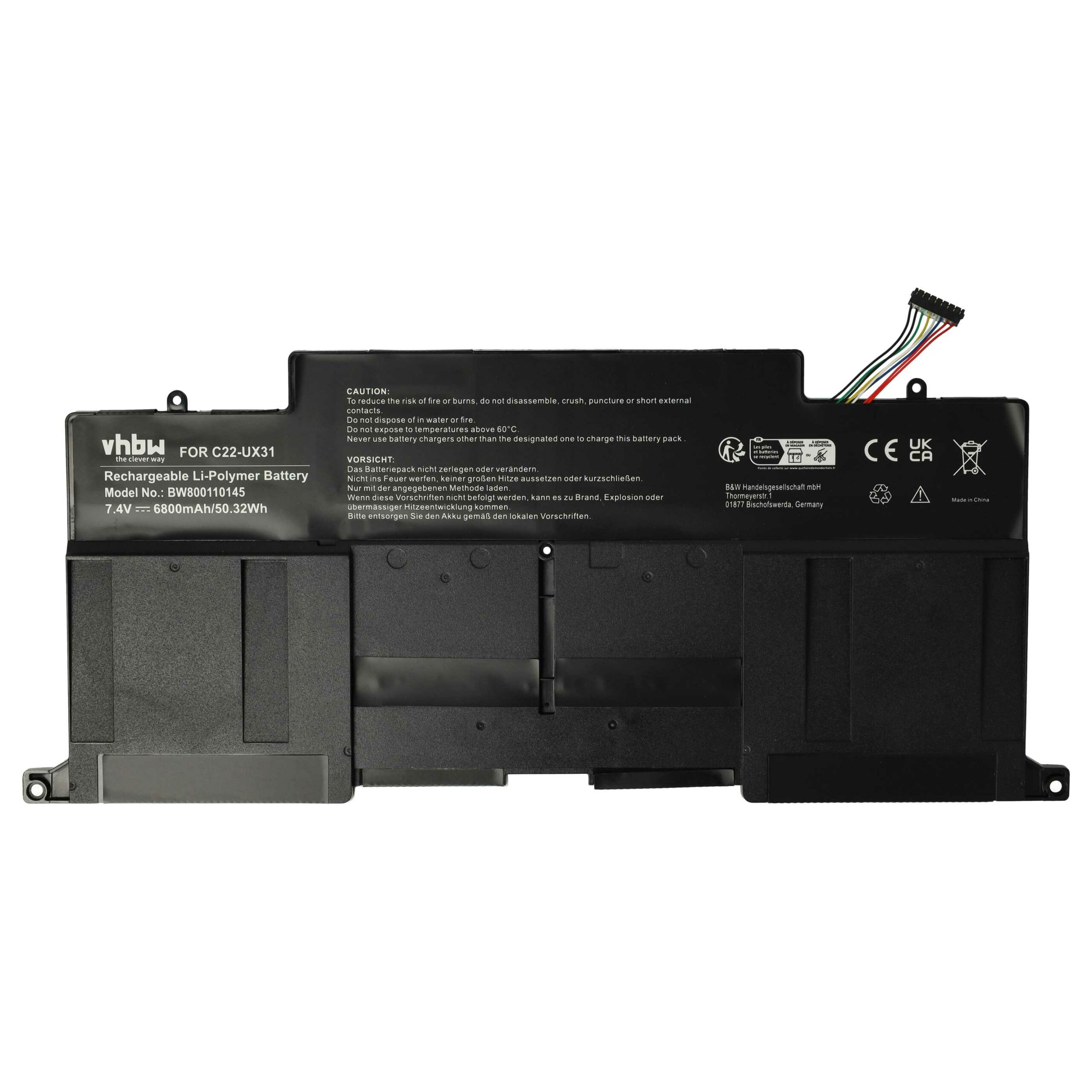 Bateria vhbw para Asus C22-UX31 - 6800 mAh 7.4 V Li-Polímero, preta - Image 3