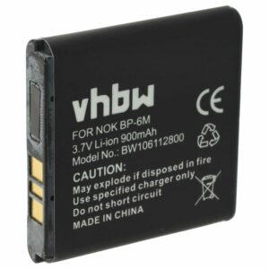 Bateria vhbw compatível com Nokia BP-6M - 900 mAh 3.7 V Li-Ion
