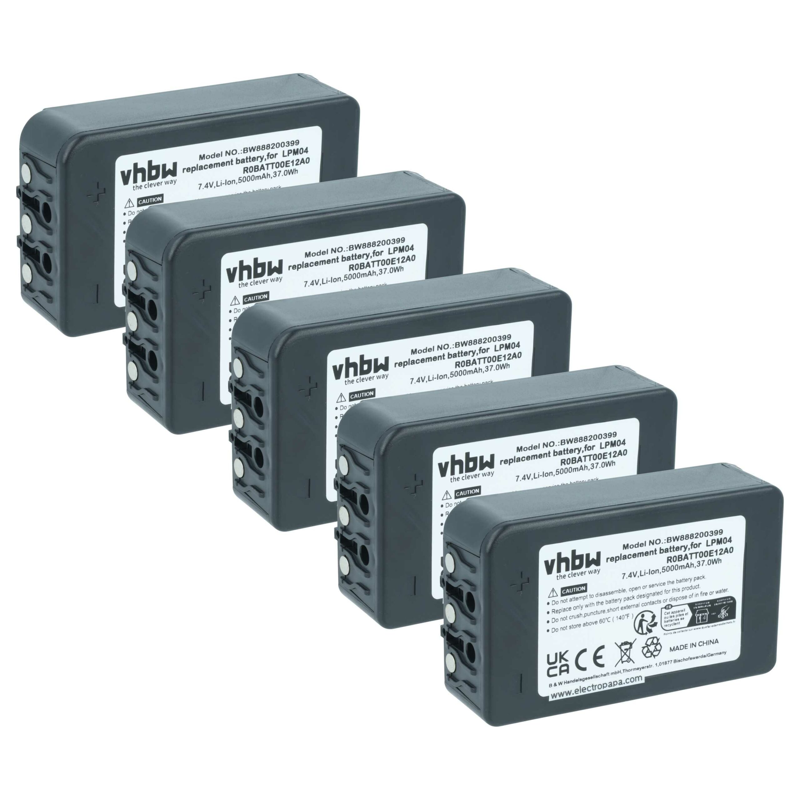 5x Bateria de Substituição vhbw para Comando Remoto Industrial Autec R0BATT00E12A0, LPM04 - 5000 mAh
