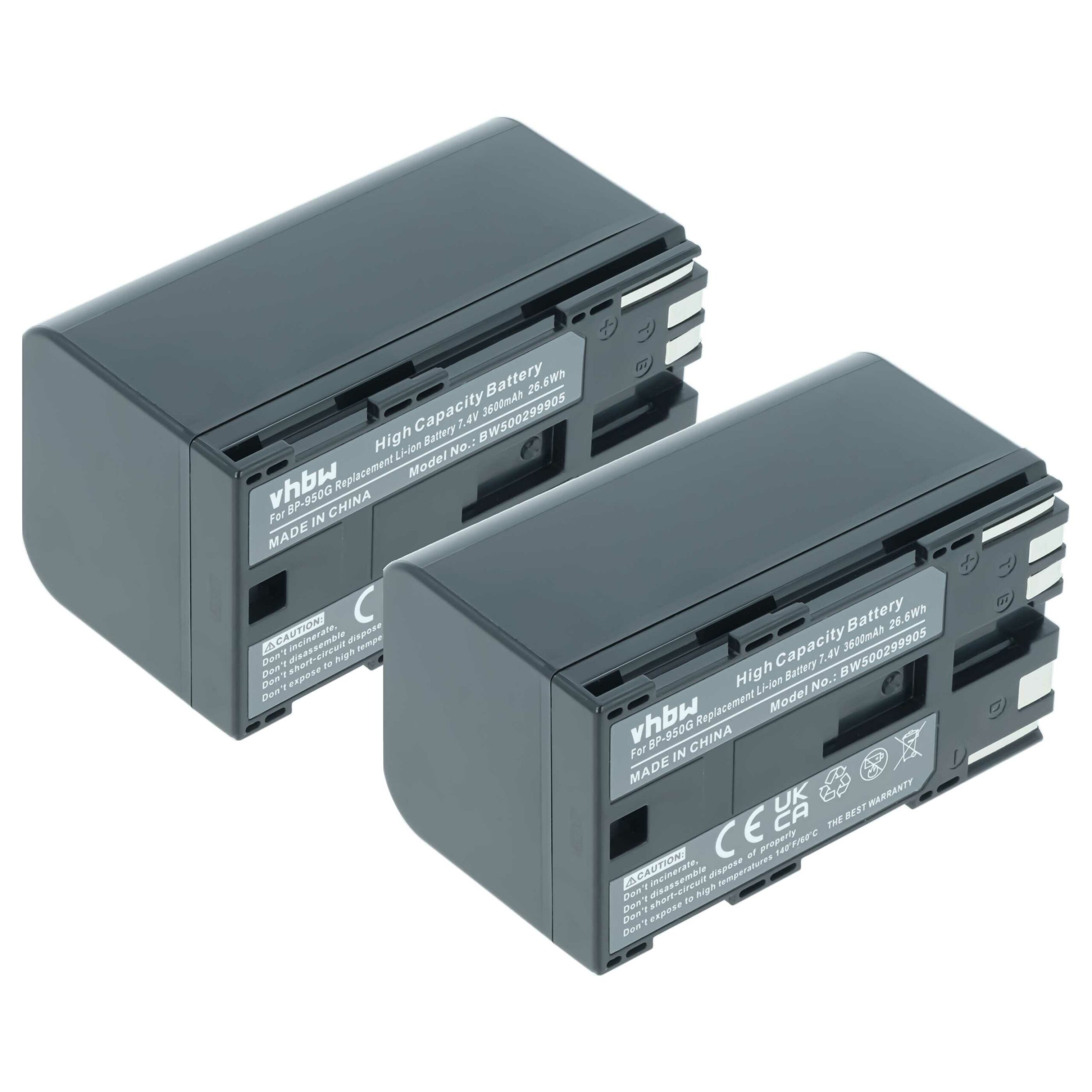 2x Bateria vhbw para Canon BP-975, BP-955, BP-925, BP-950G - 3600 mAh 7.4 V Li-Ion