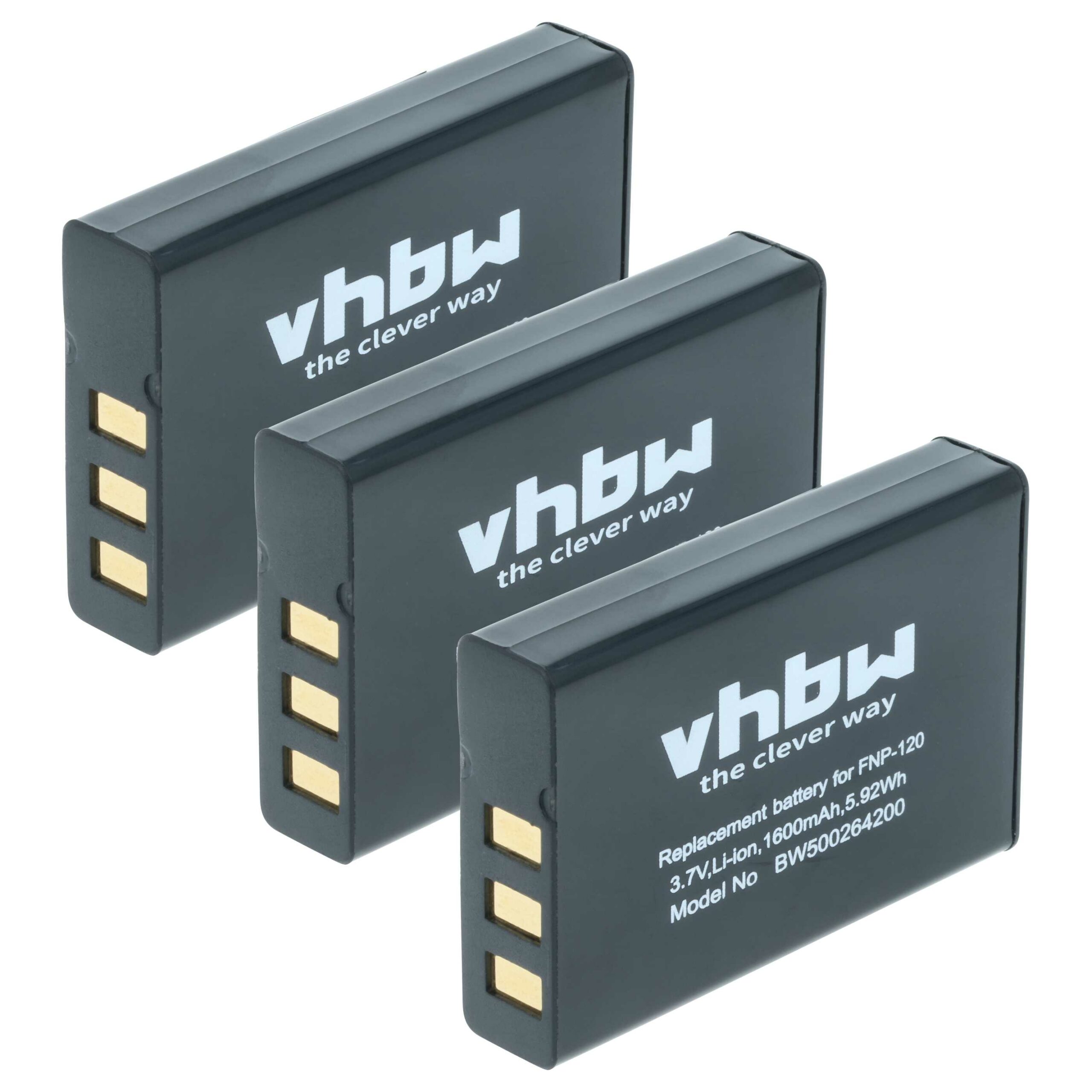 Pack 3x Baterias vhbw Compatível Aiptek ZPT-PM18 - 1600mAh, 3.7V, Li-Ion