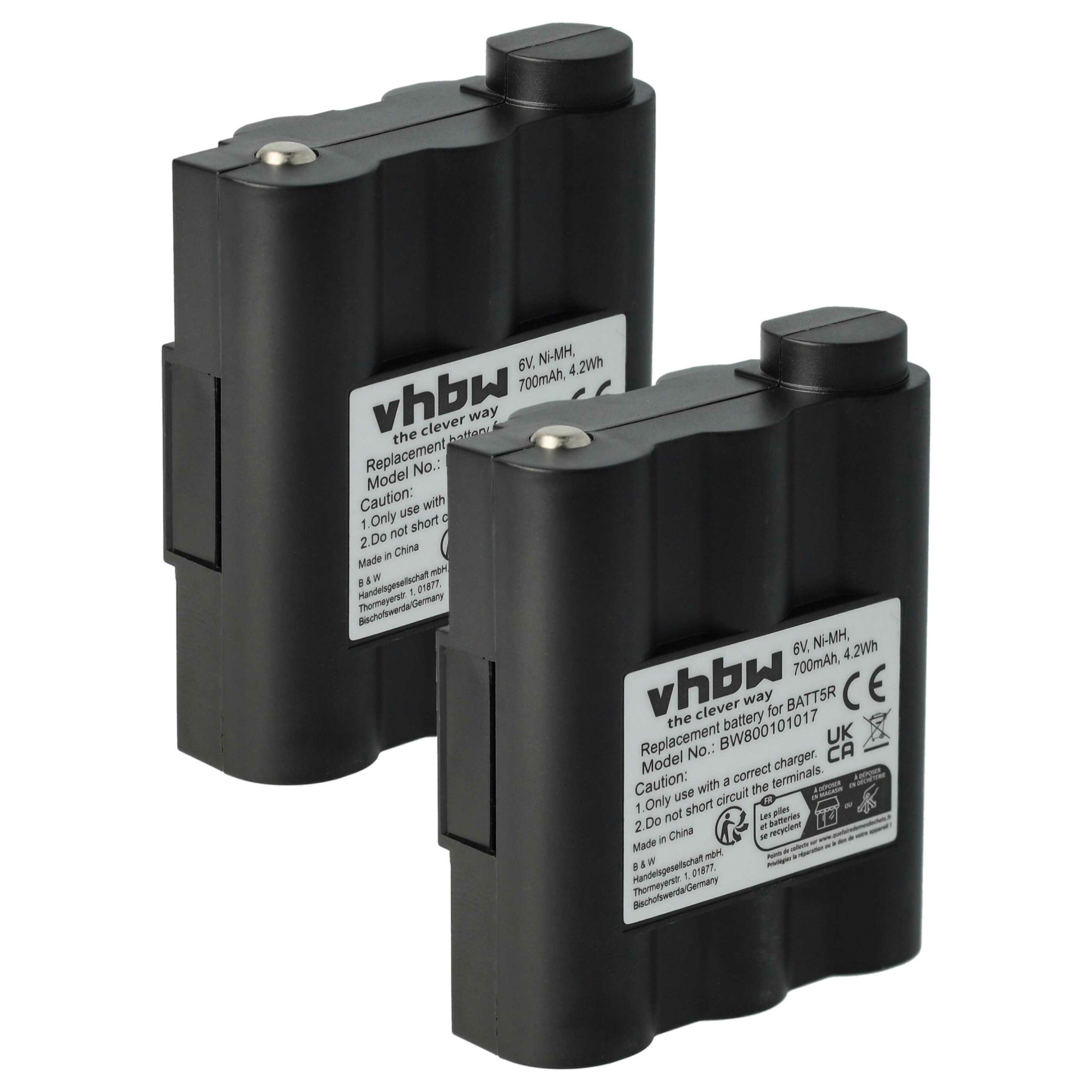 Bateria 2x vhbw para Rádios Alan Midland BATT5R, PB-ATL/G7 - 700 mAh 6 V NiMH