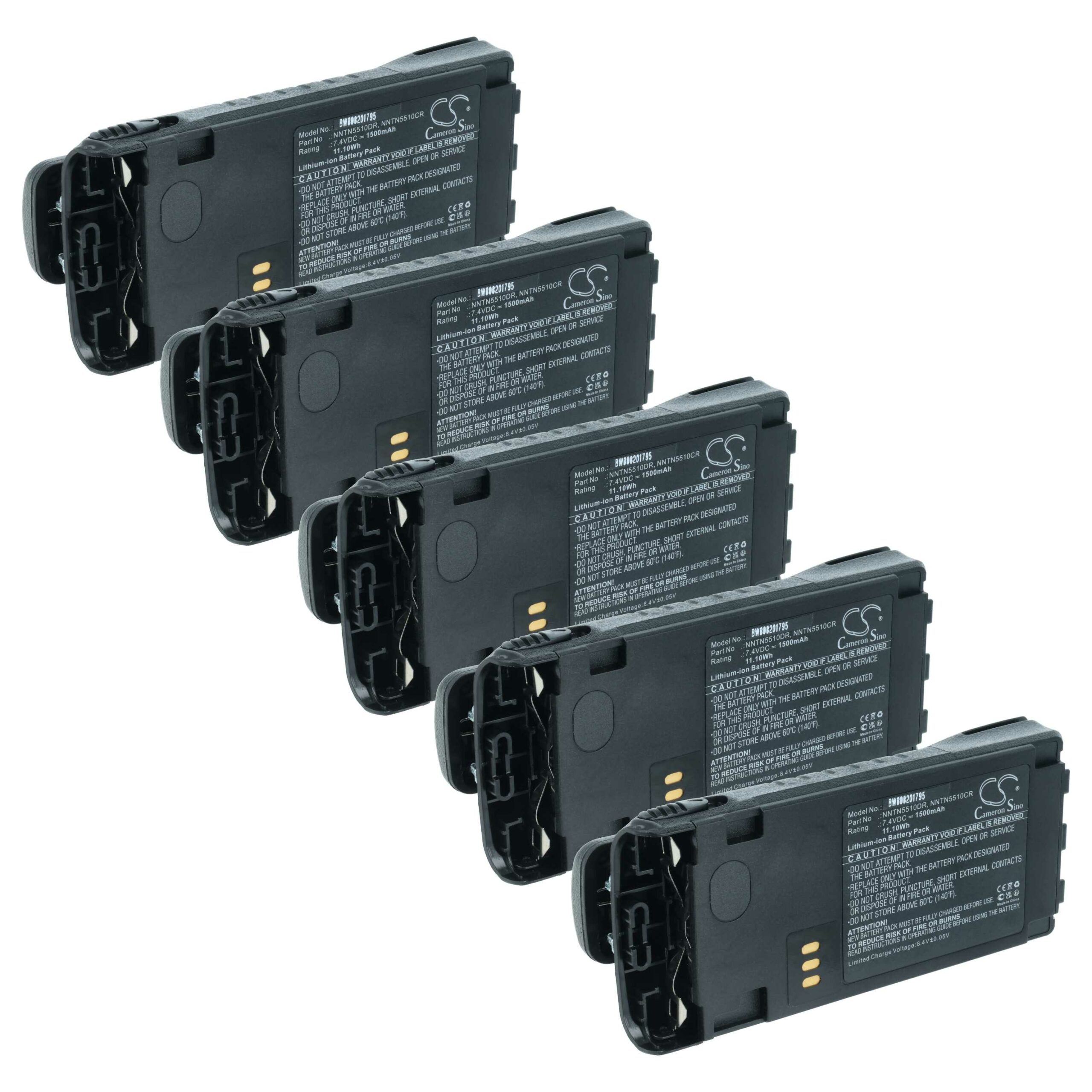 Bateria 5x para Motorola NNTN5510, NNTN5510BR, NNTN5510AR - 1500 mAh 7.4 V Li-Ion + Clip de Cinto