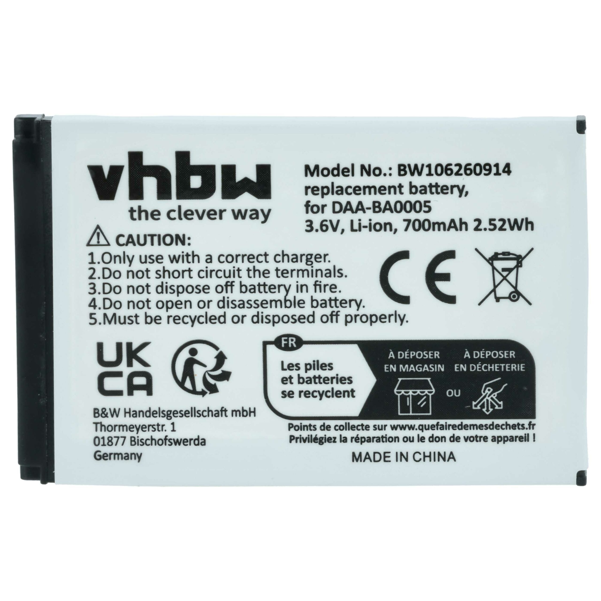 Bateria para MP3 Player Creative vhbw - 700 mAh 3.7 V Li-polymer - Image 3