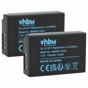 2x Bateria vhbw LP-E17 compatível Canon - 750mAh, 7.2V, Li-Ion
