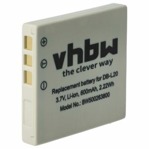 Bateria vhbw compatível com Sanyo DB-L20A, DB-L20, DB-L20AEX - 600mAh, 3.7V, Li-Ion