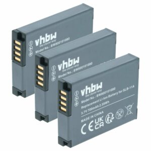 3x Bateria vhbw compatível Samsung SLB-11a - 700mAh, 3.6V, Li-Ion