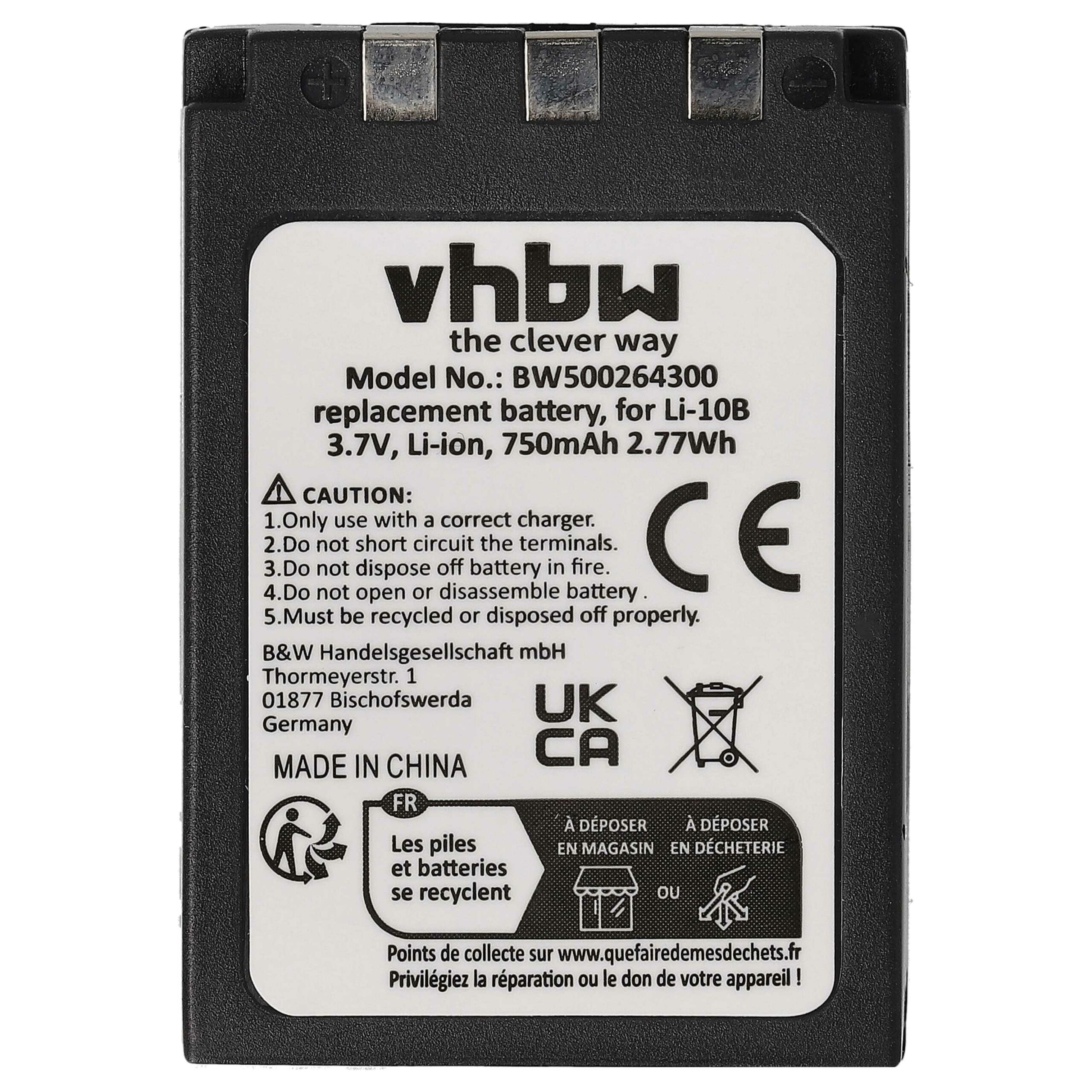 Bateria vhbw compatível com Olympus Li-10B, Li-12B - 750mAh, 3.7V, Li-Ion - Image 3