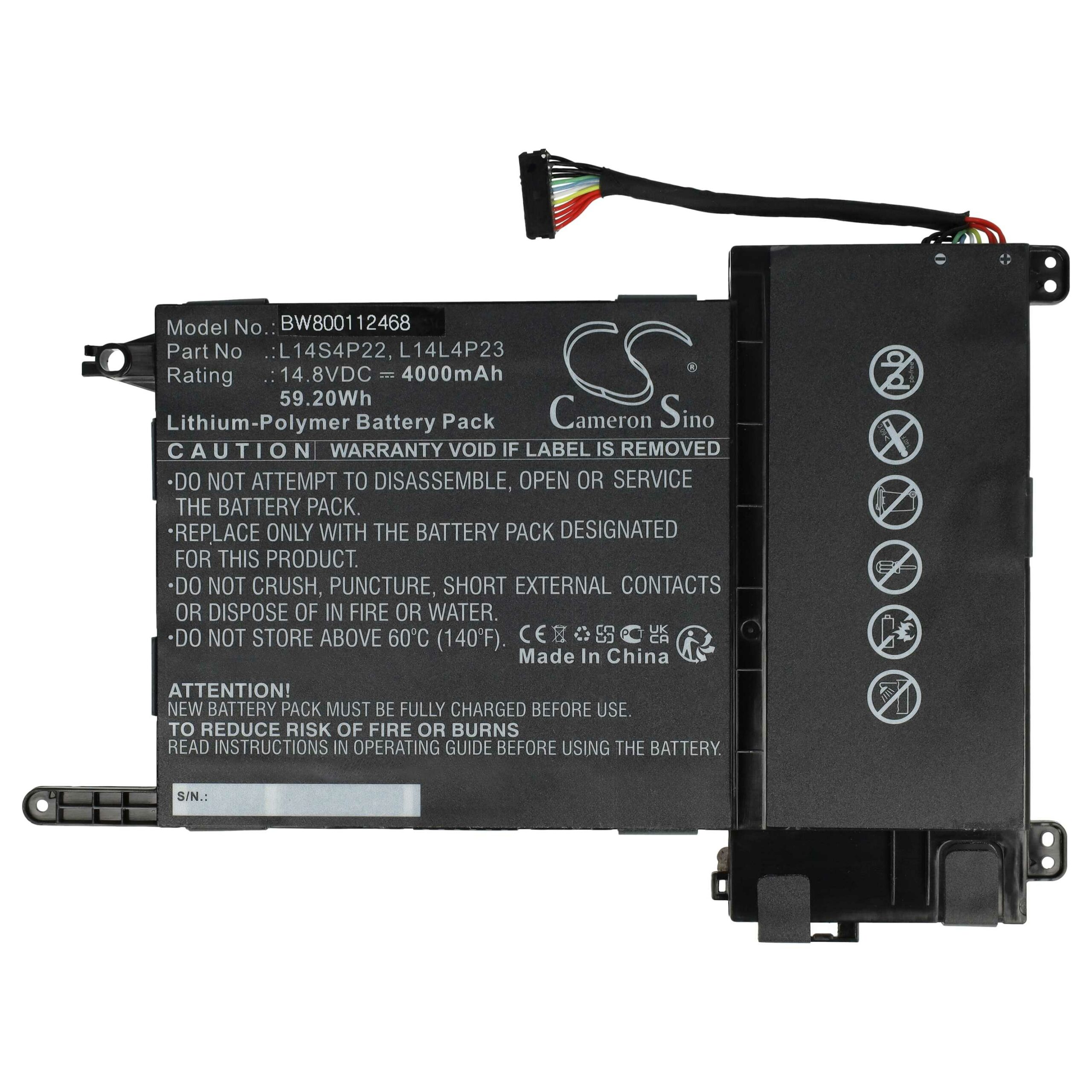 Bateria vhbw para Lenovo - 4000 mAh, 14.8 V, Li-polímero (L14M4P23, L14L4P23, L14S4P22)