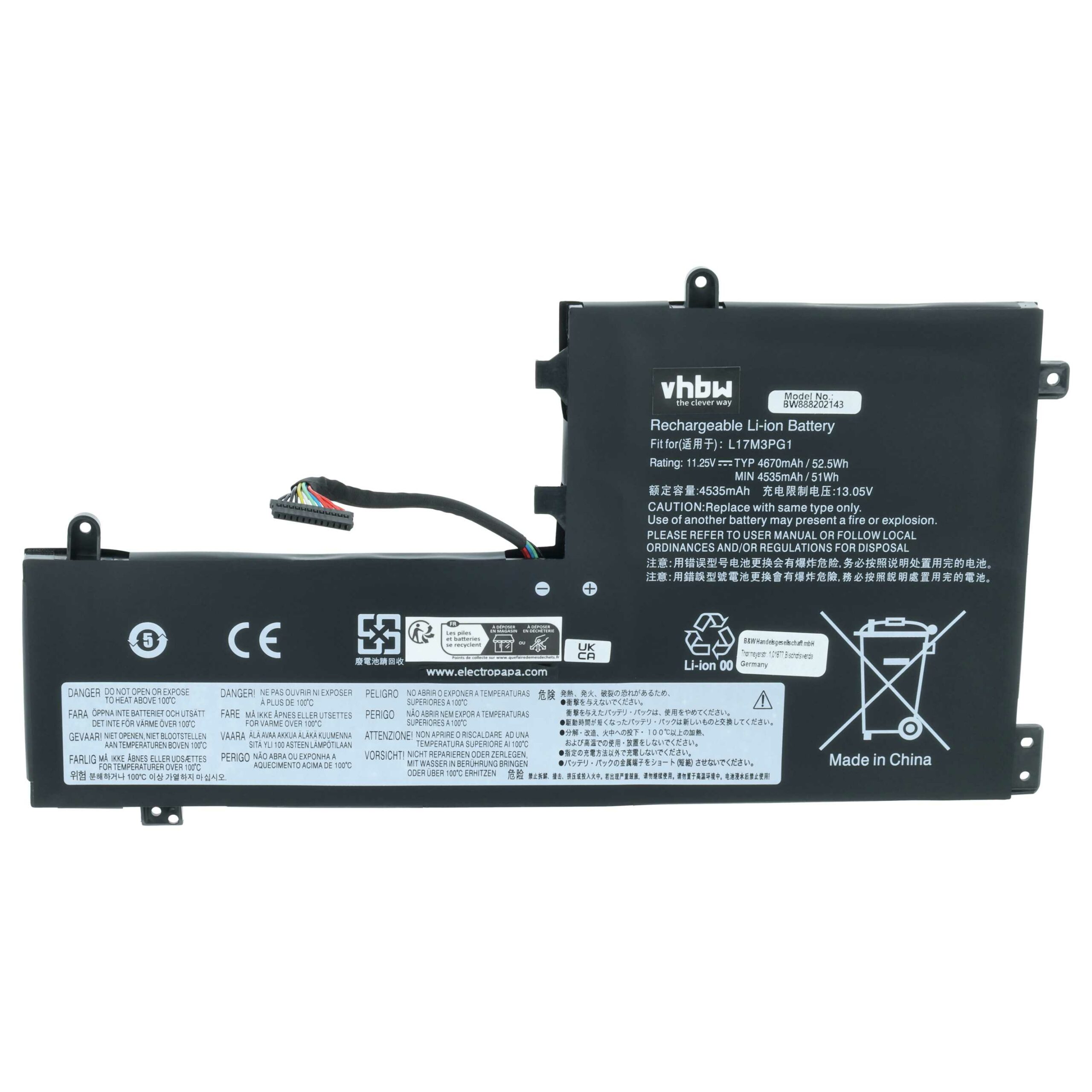 Bateria vhbw para Lenovo - 4400 mAh 11.25 V Li-polímero (L17C3PG1, L17L3PG1, L17C3PG2, L17L3PG3) - Image 3