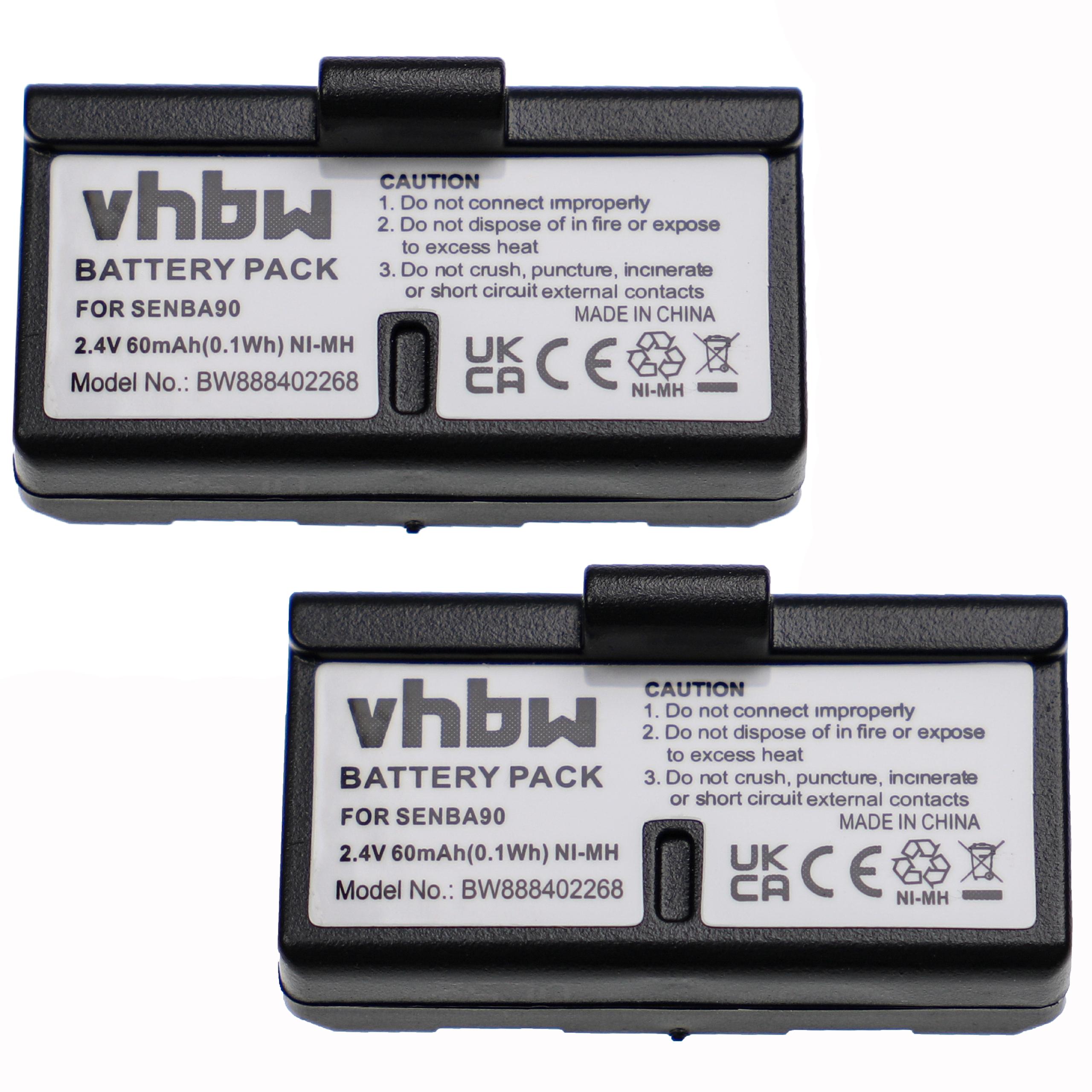 Bateria vhbw 2x para Auscultadores Sem Fios Sennheiser BA90, E90, E180 - 60 mAh 2.4 V NiMH