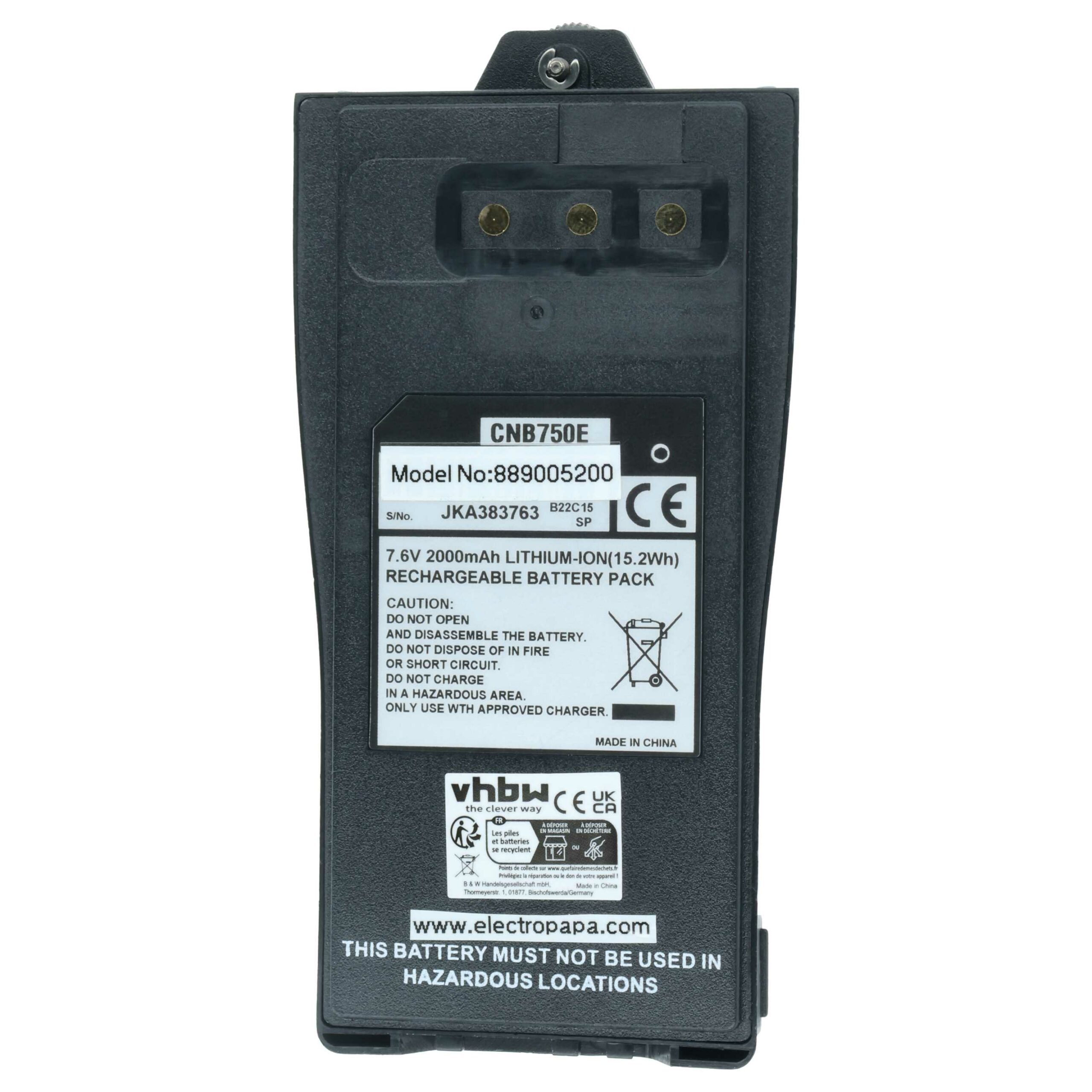 Bateria vhbw 2x 2000 mAh 7.6V Li-Ion para Rádio Entel CNB750E com Clip de Cinto - Image 3