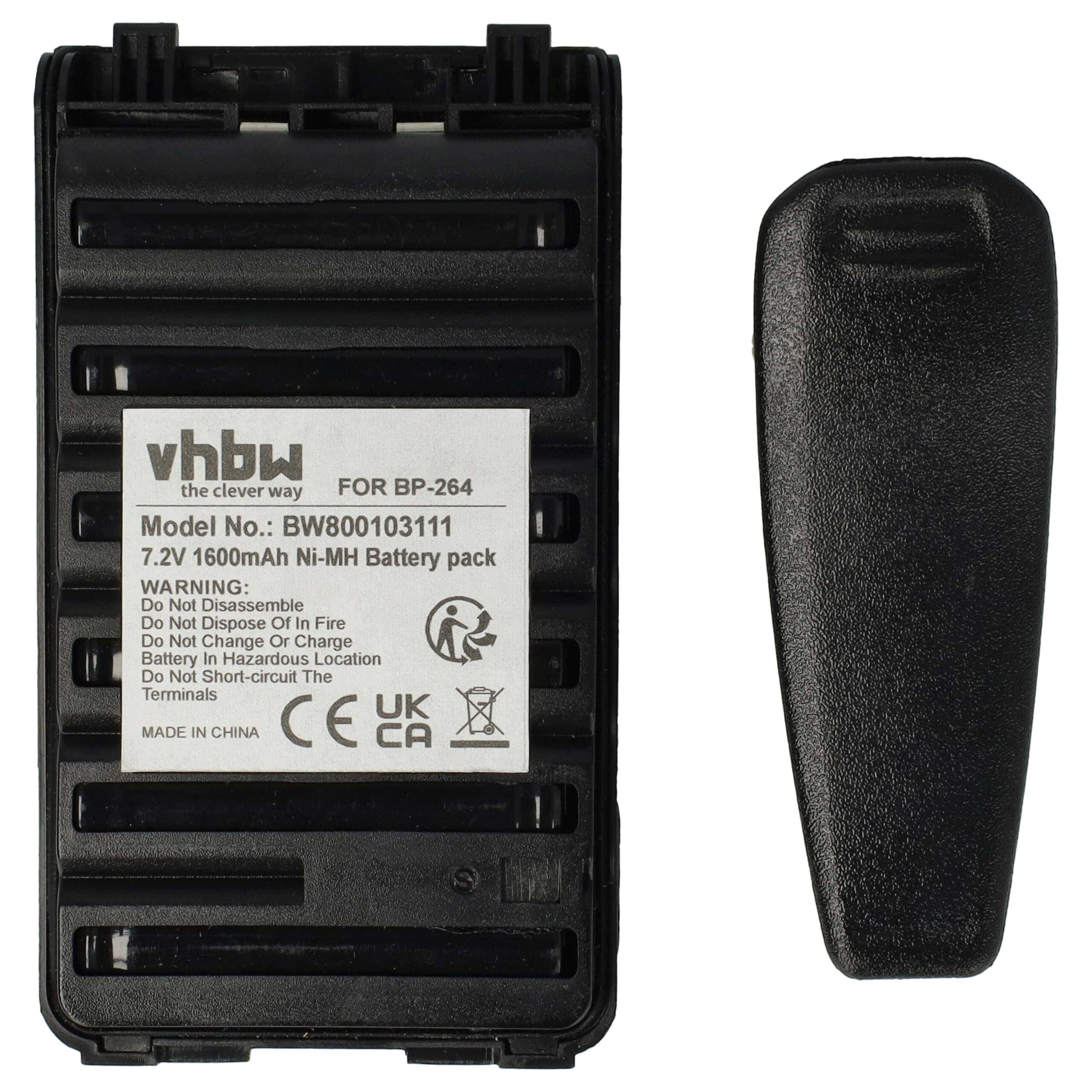 Bateria vhbw para Rádios Icom BP-264 - 1600 mAh 7.2V NiMH com Clip de Cinto - Image 3