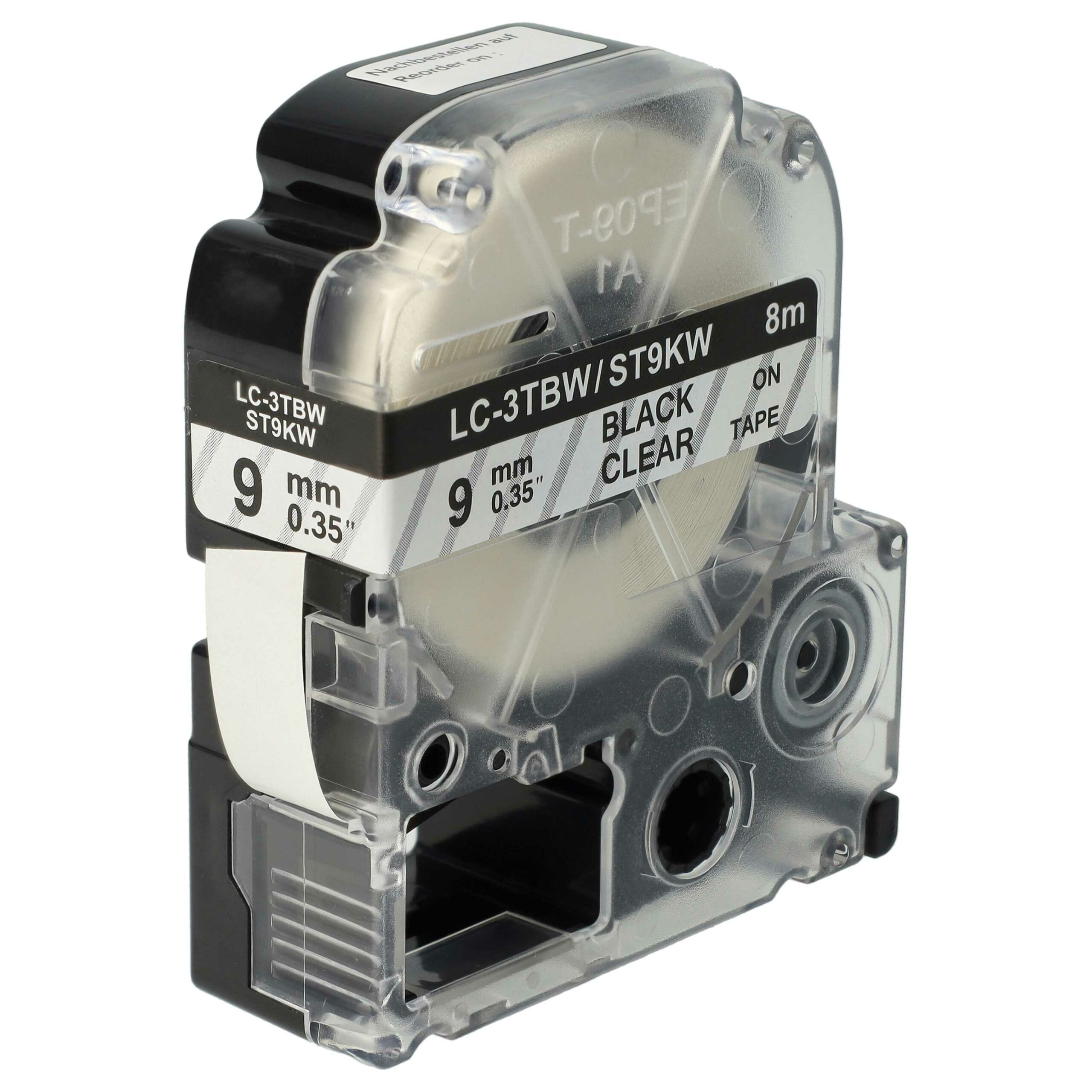 Fita de Etiquetas compatível com Epson LC-3TBW - 9 mm Preto sobre Transparente