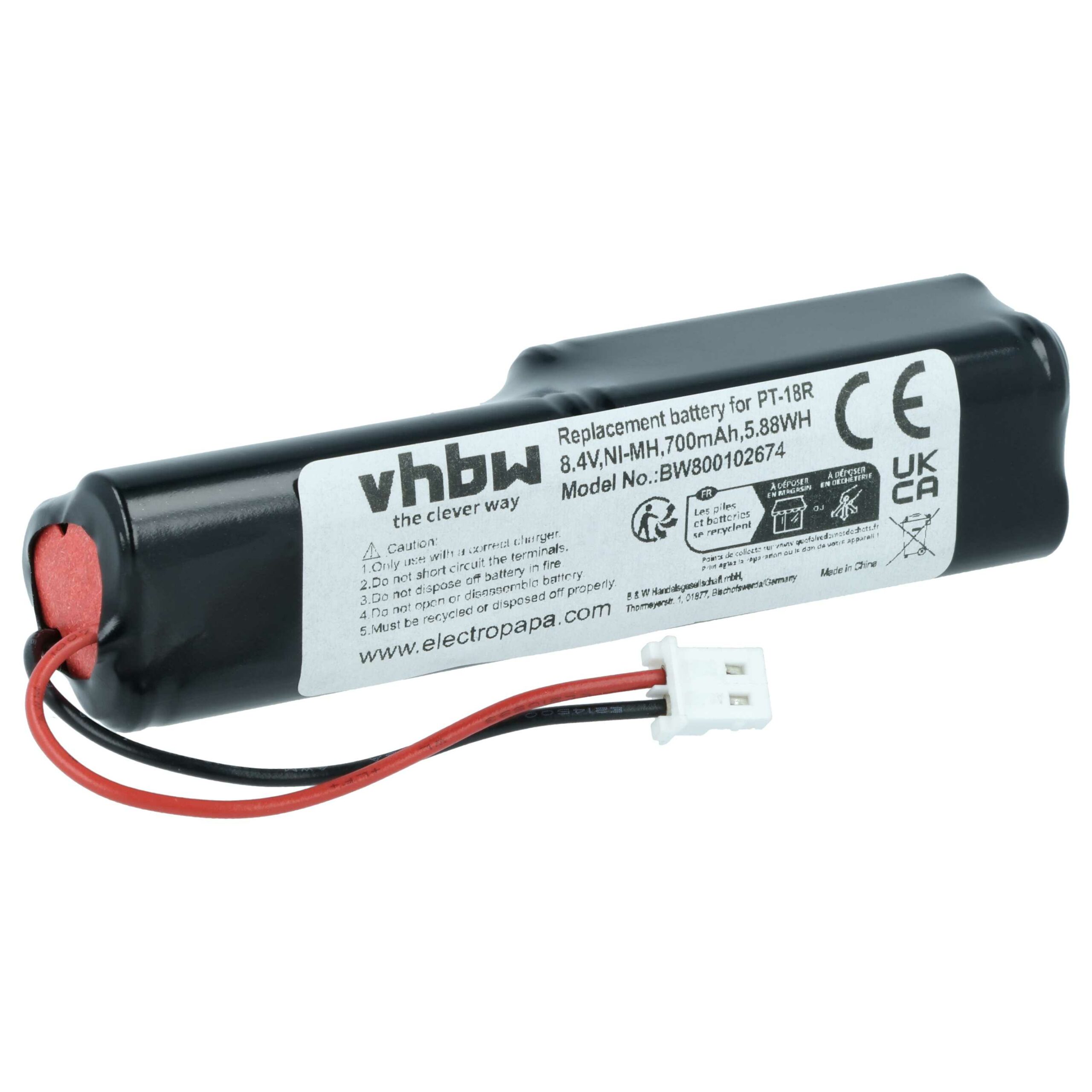 Bateria vhbw para Impressora Brother BBP-18, LN6044001, BA-18R, PT-18R - 700 mAh 8.4 V NiMH