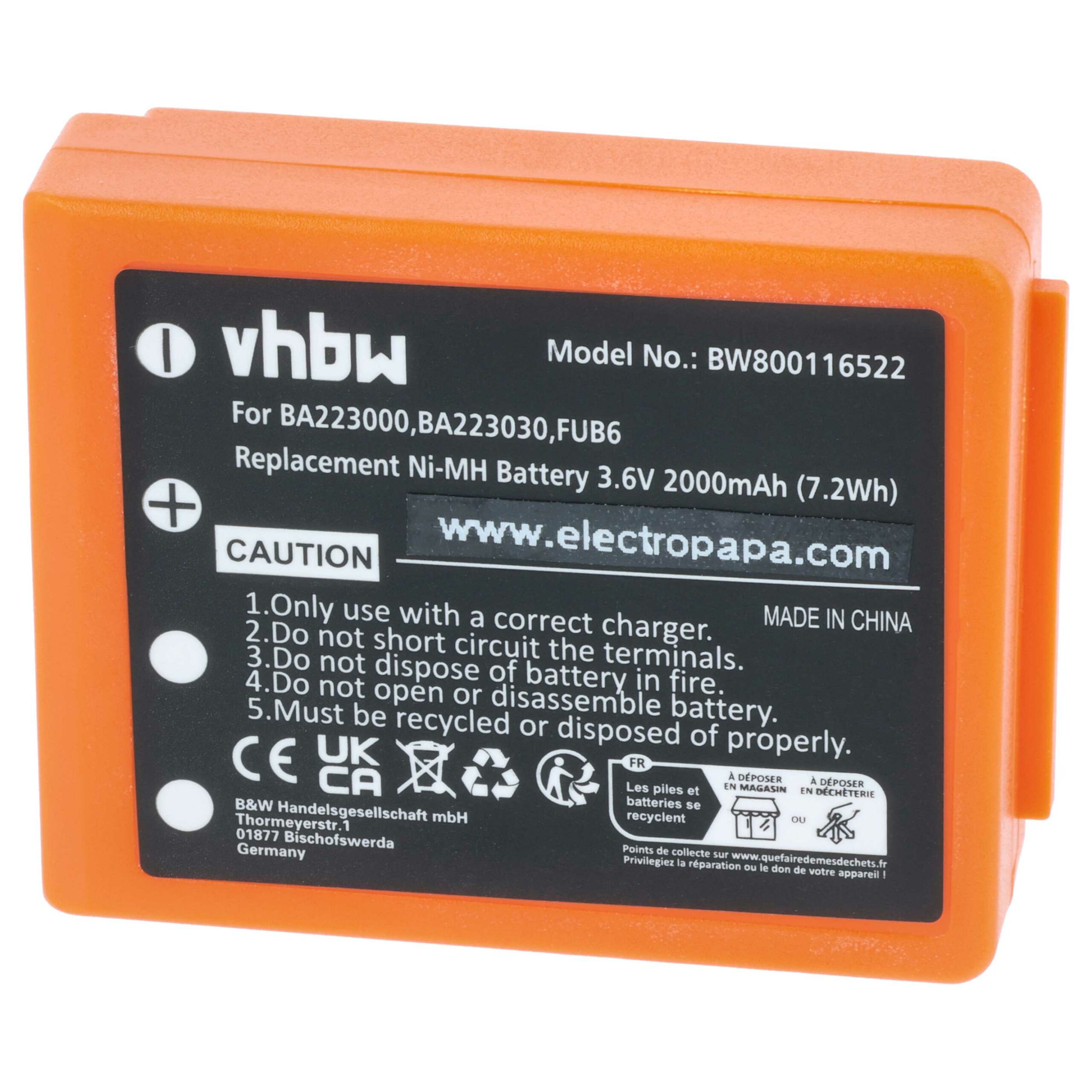Bateria de Substituição vhbw para Comando Industrial HBC FBFUB09N - 2000 mAh - Image 3